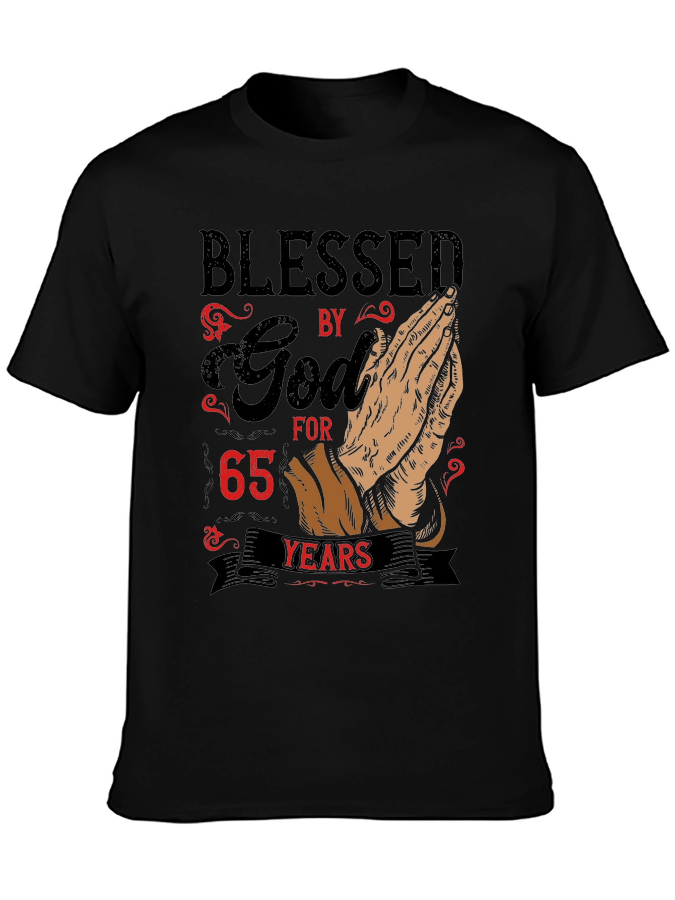 Black Blessed by God 65 Years T-Shirt view 3