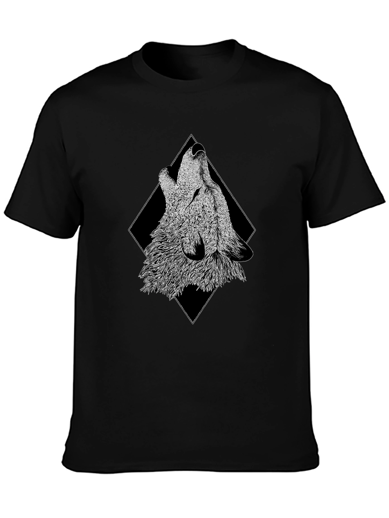 Black Howling Wolf Graphic Print Black T-Shirt view 3