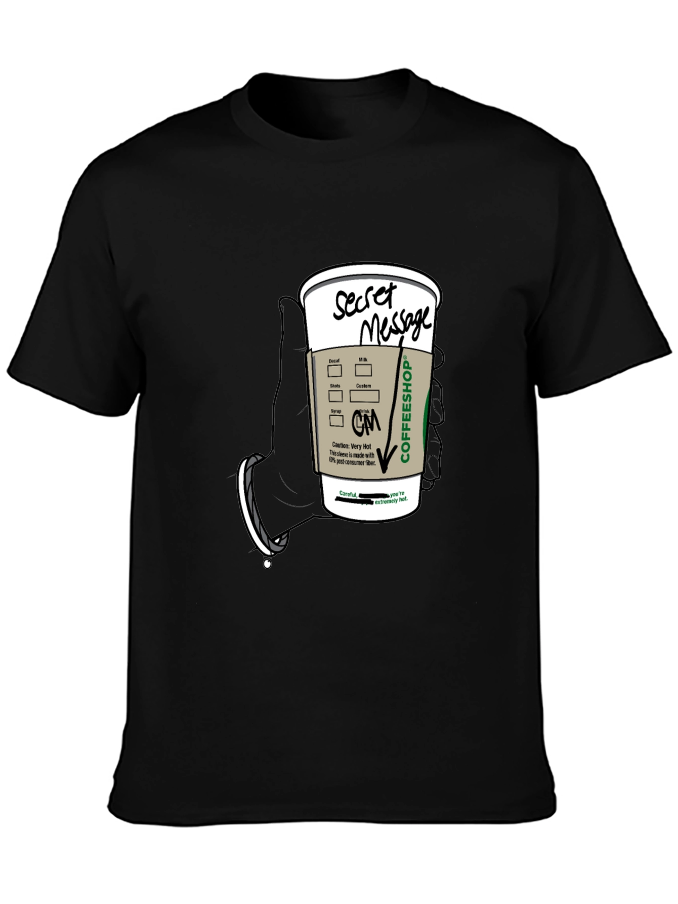 Black Coffee Secret Message T-Shirt - Fun Novelty Tee view 3