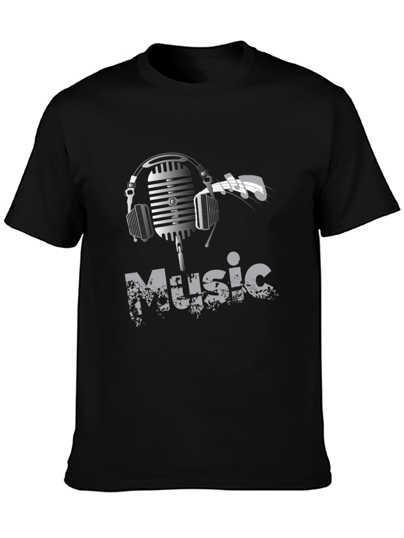 Black Music Lover Graphic Tee - Headphones Microphone Design view 3
