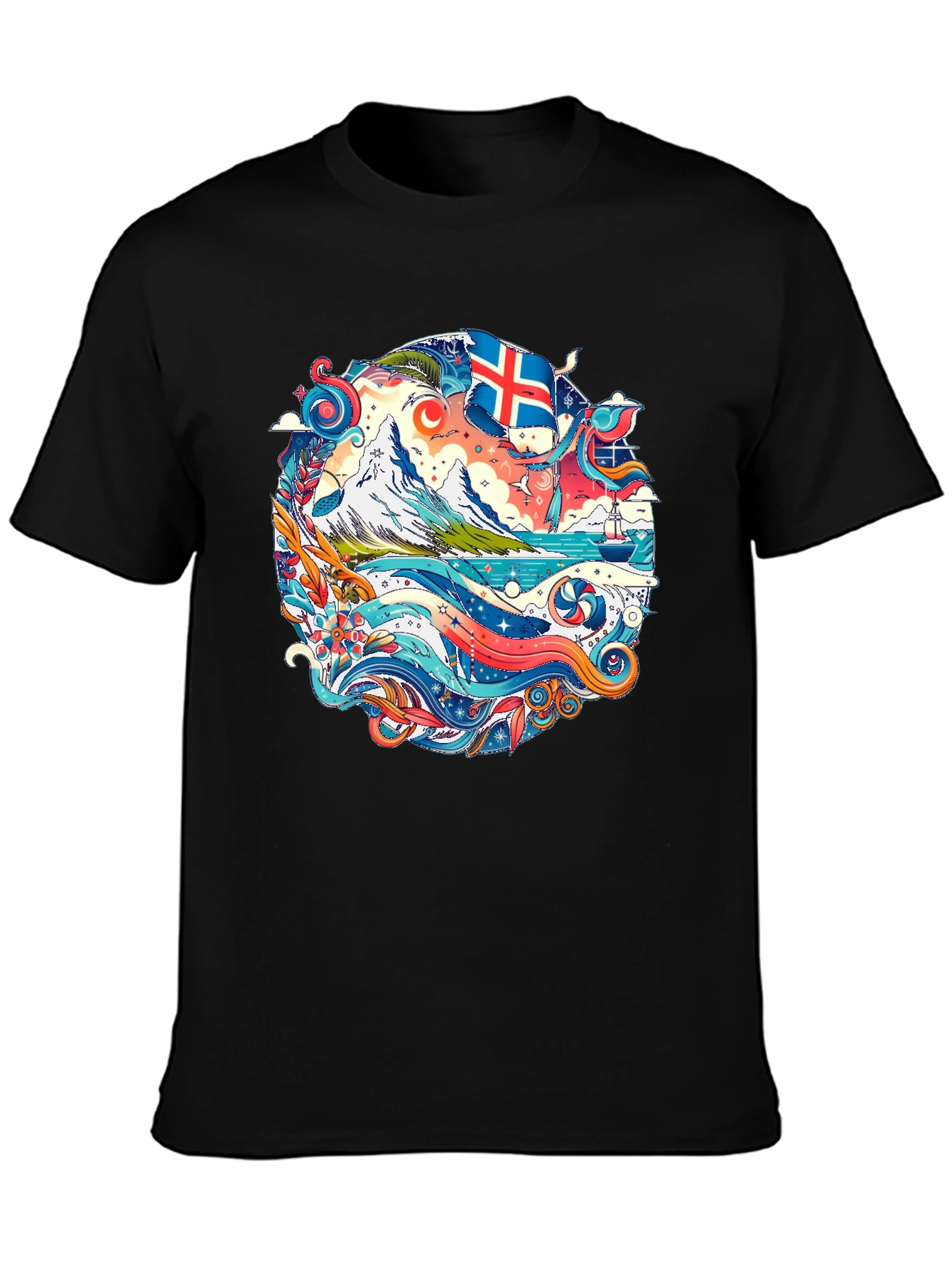 Black Icelandic Adventure Graphic Tee - Black Cotton view 3