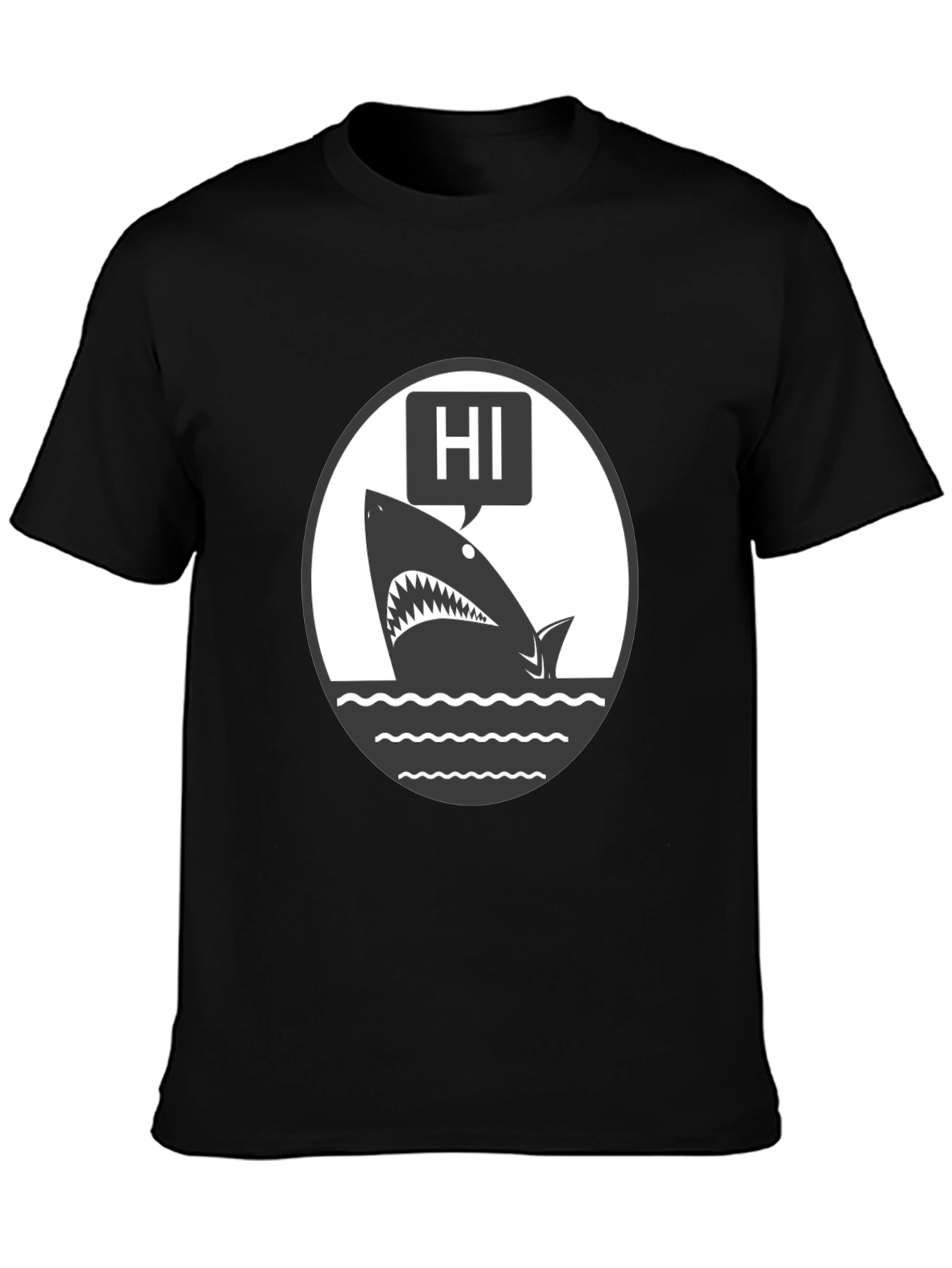 Black Hi Shark Graphic Tee - Black Cotton T-Shirt view 3