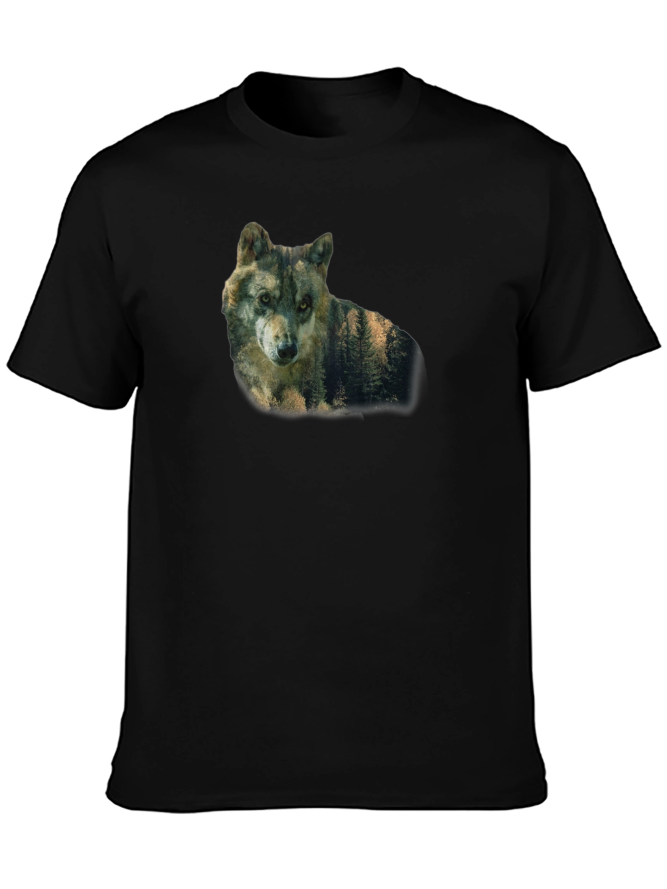 Black Wolf Nature Graphic Print Black T-Shirt view 3