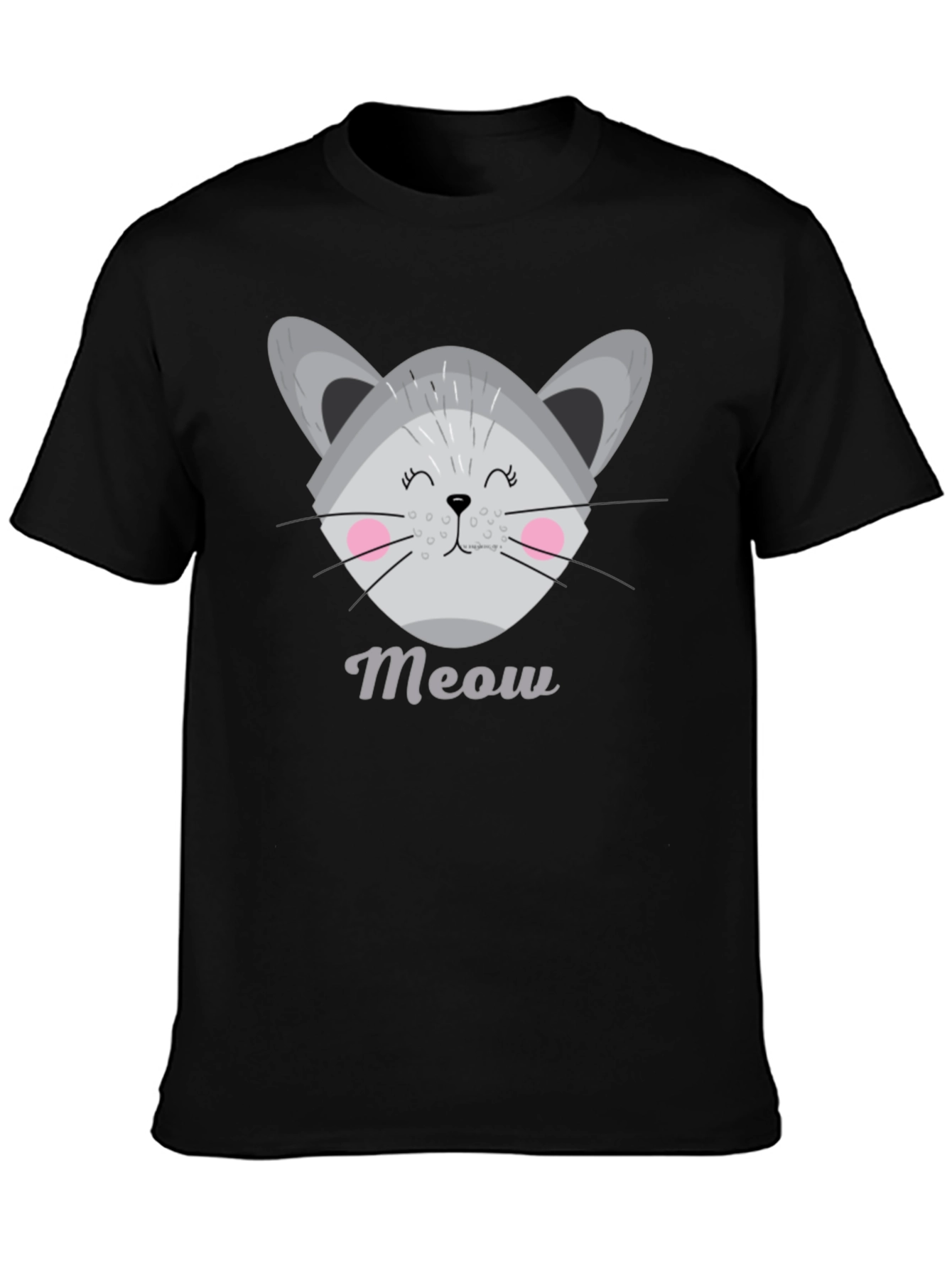 Black Cute Meow Cat Graphic T-Shirt view 3