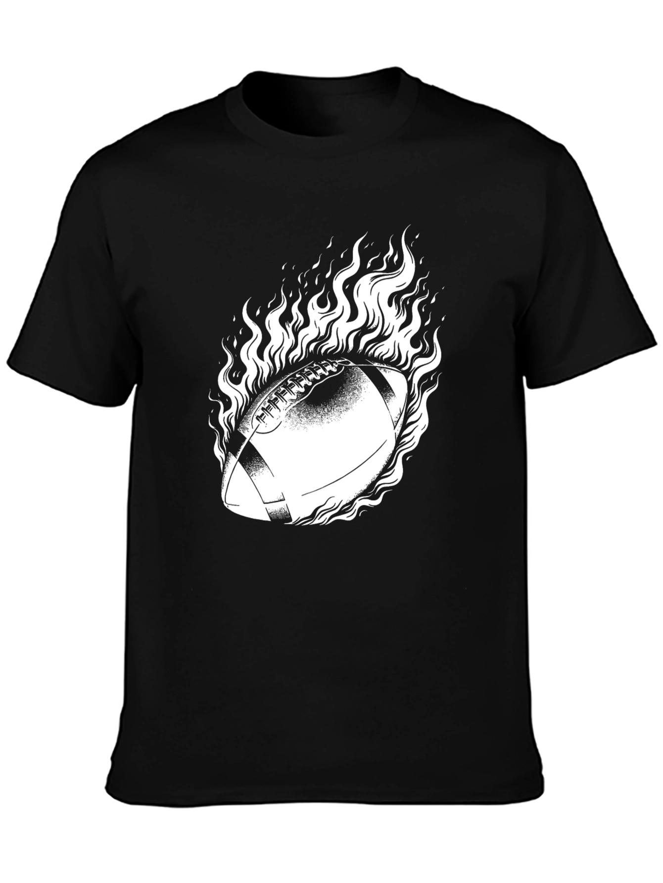 Black Flaming Football Graphic Tee - Black Cotton view 3