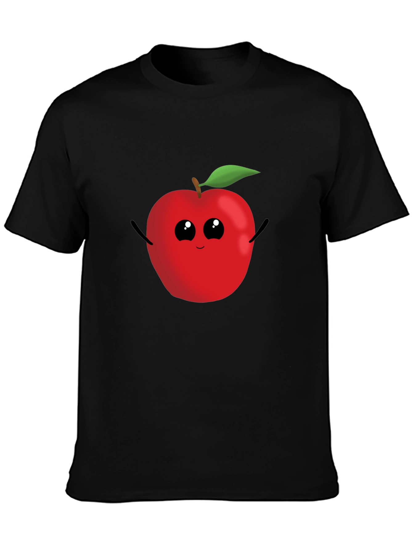Black Apple Cartoon Graphic Tee - Casual Black T-Shirt view 3