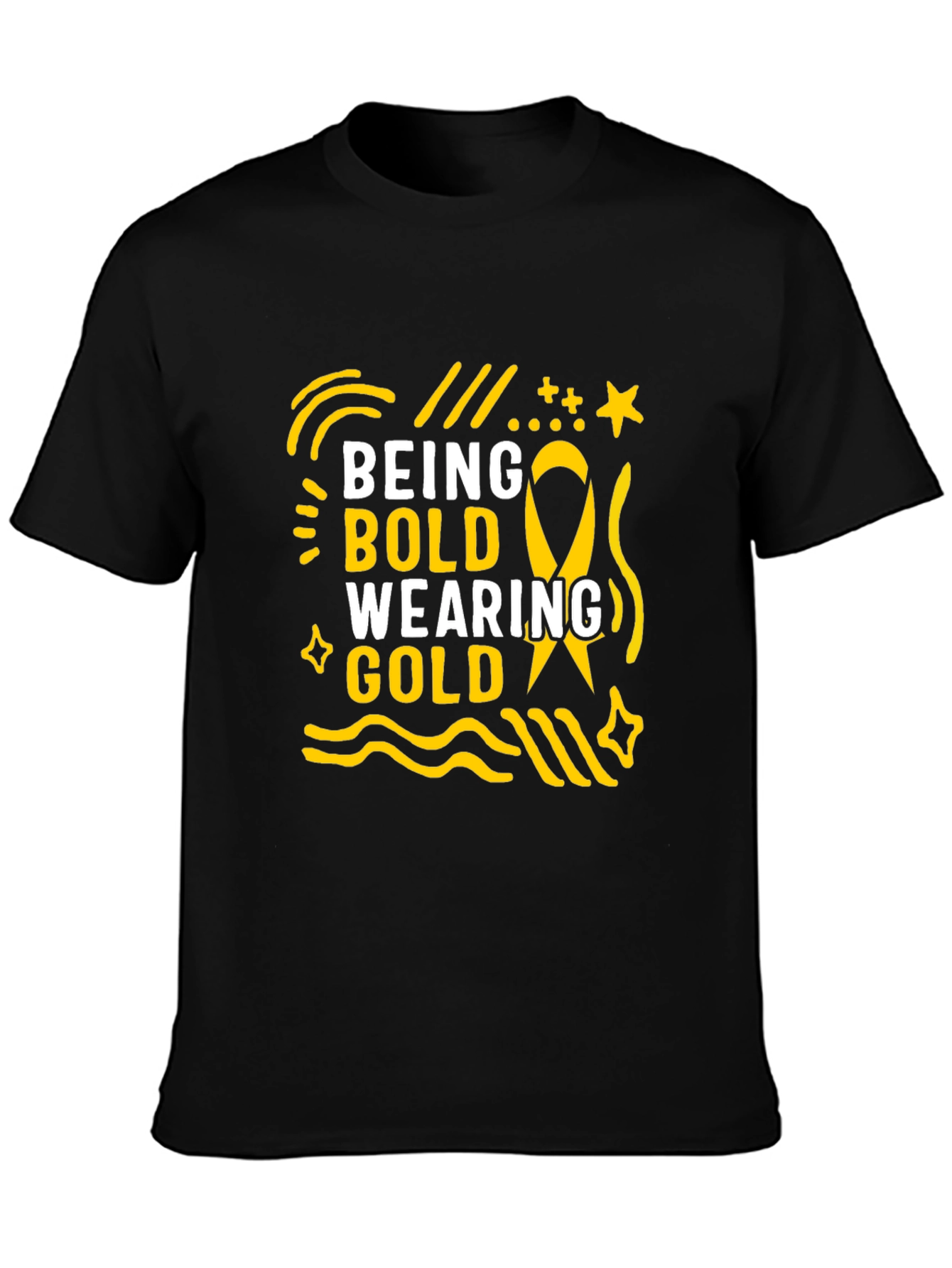 Black Being Bold Wearing Gold Black T-Shirt view 3