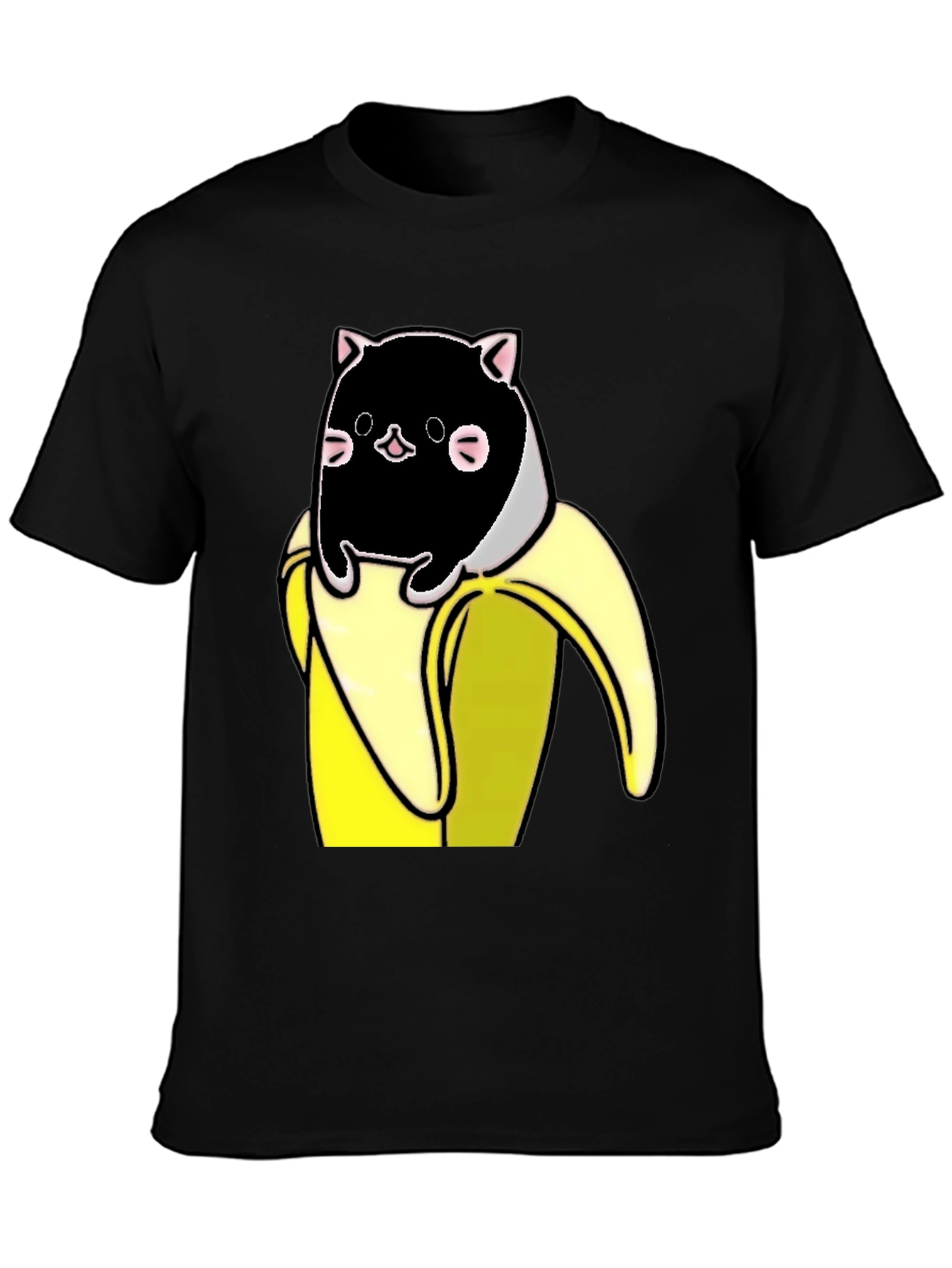 Black Banana Cat T-Shirt - Whimsical Graphic Tee view 3