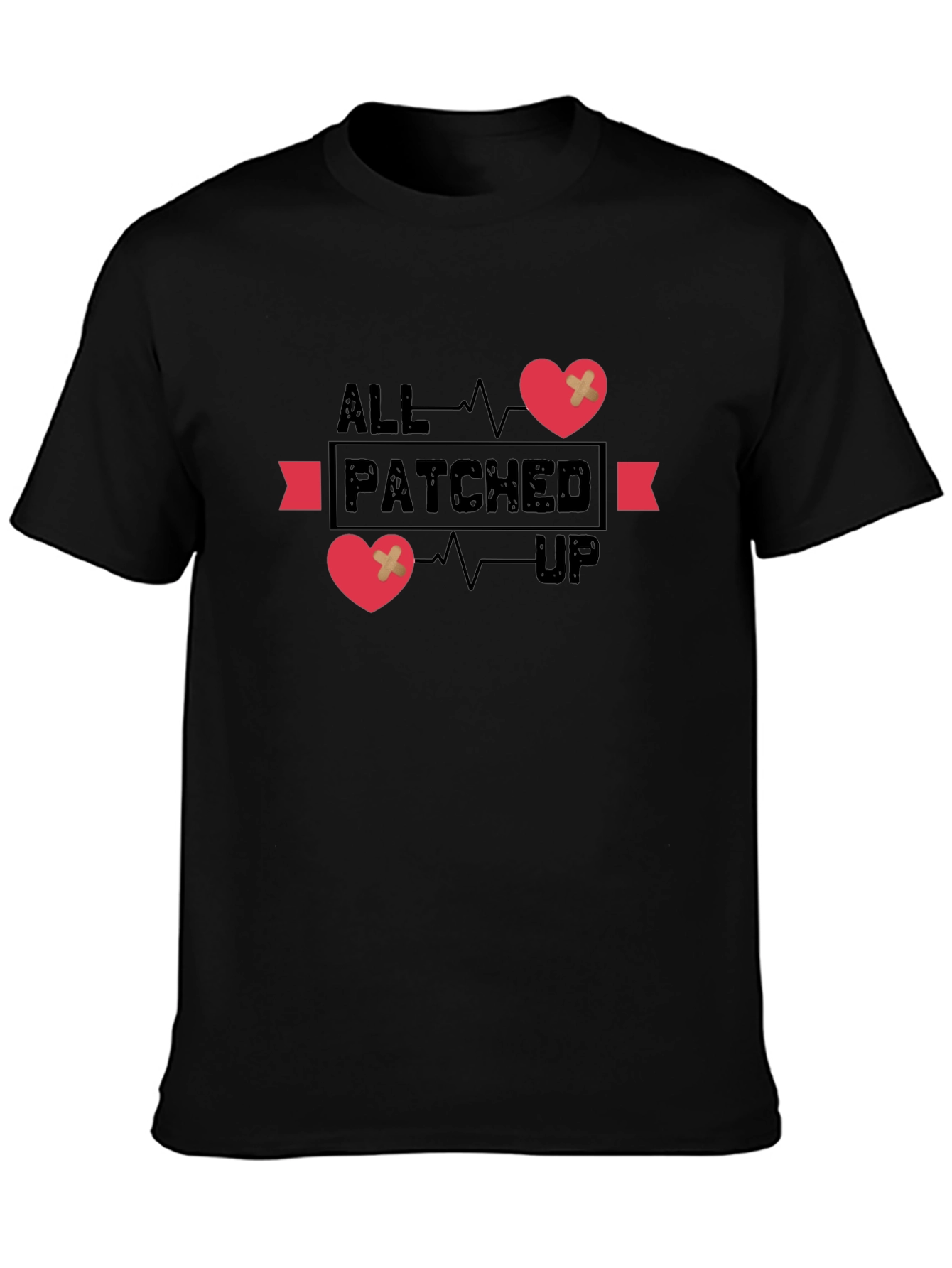 Black All Patched Up Graphic Tee - Heart Design view 3