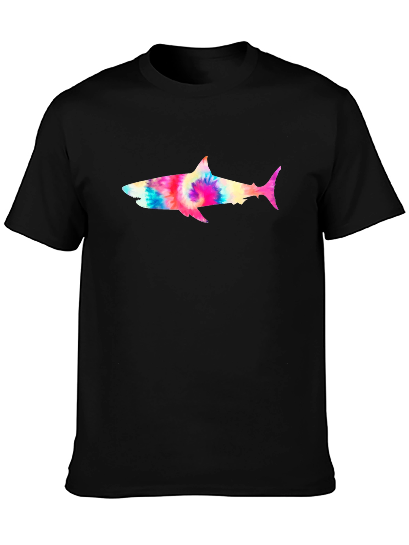 Black Tie-Dye Shark Graphic Tee - Black Cotton T-Shirt view 3