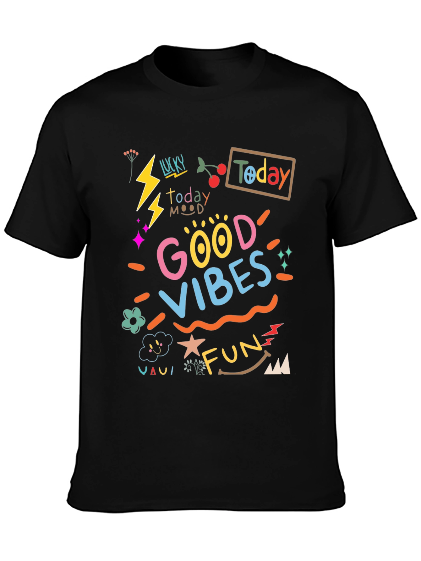 Black Good Vibes Graphic Tee - Black Casual T-Shirt view 3