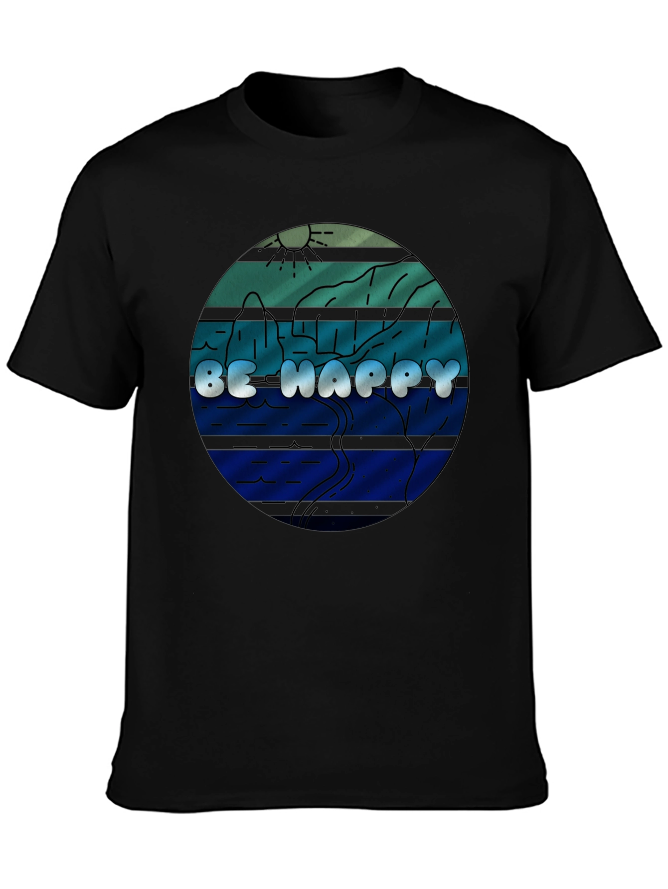 Black Be Happy Graphic Tee - Comfort Fit Black T-Shirt view 3