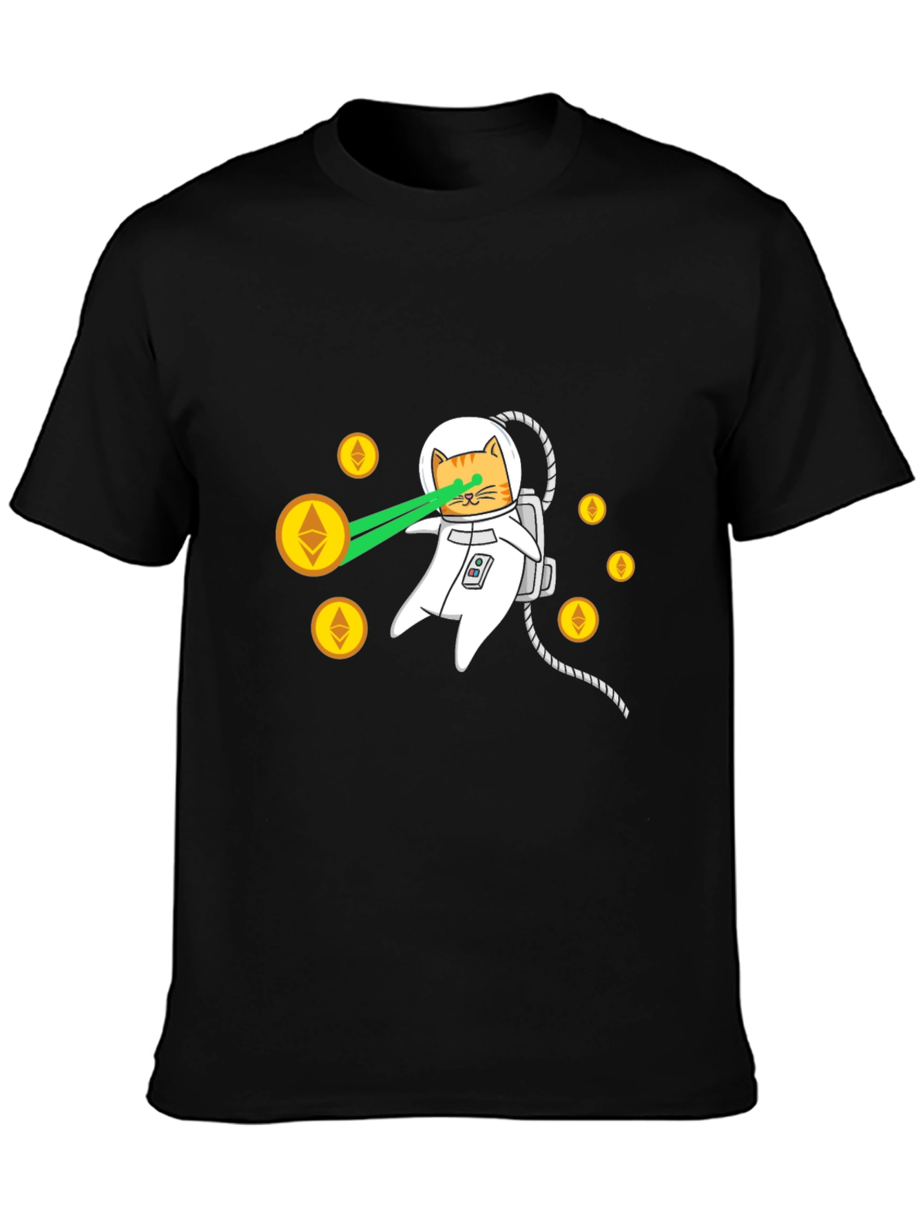 Black Astronaut Cat Laser Eyes Ethereum Crypto Black T-Shirt view 3
