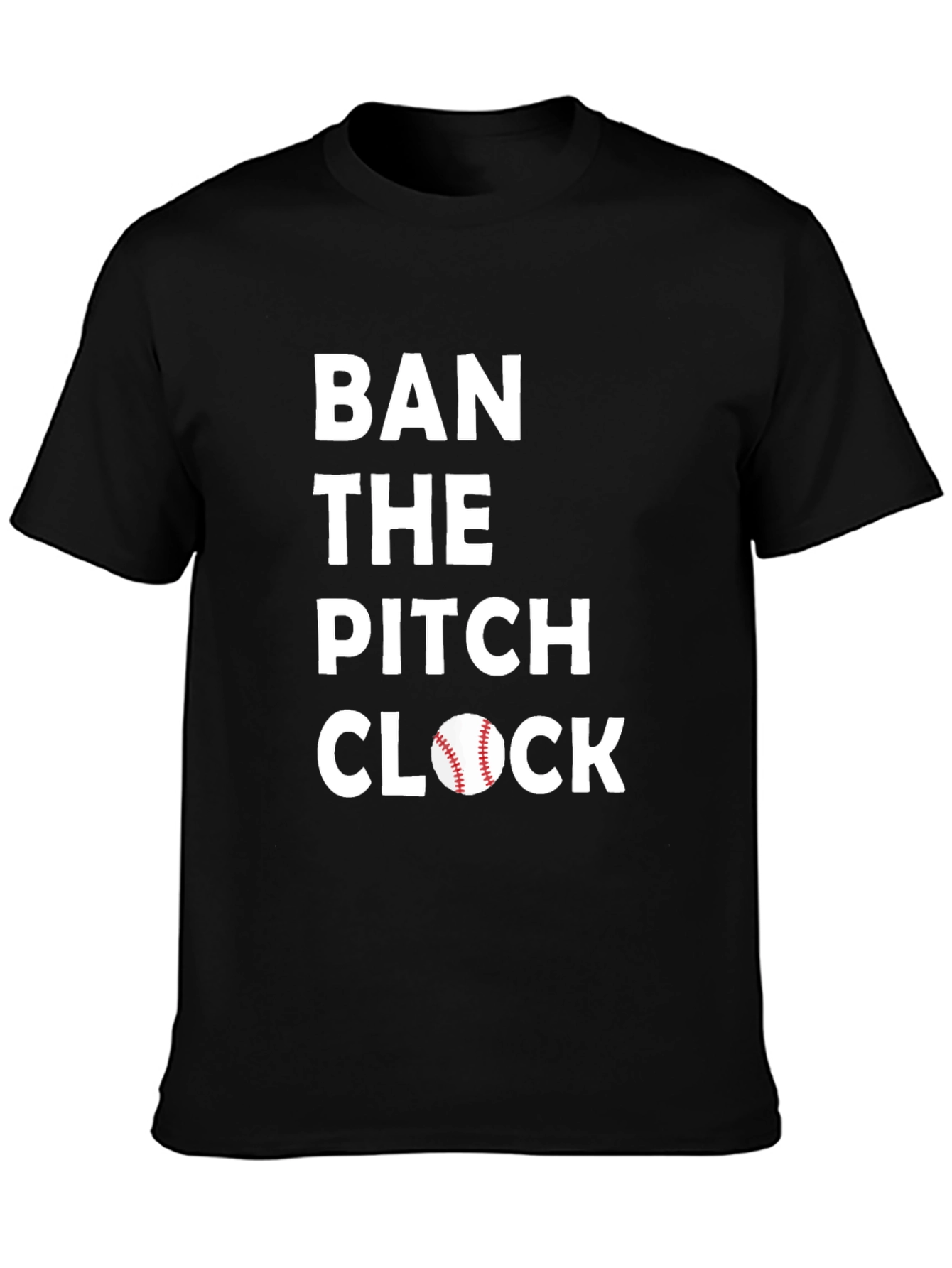 Black Ban the Pitch Clock Baseball T-Shirt view 3