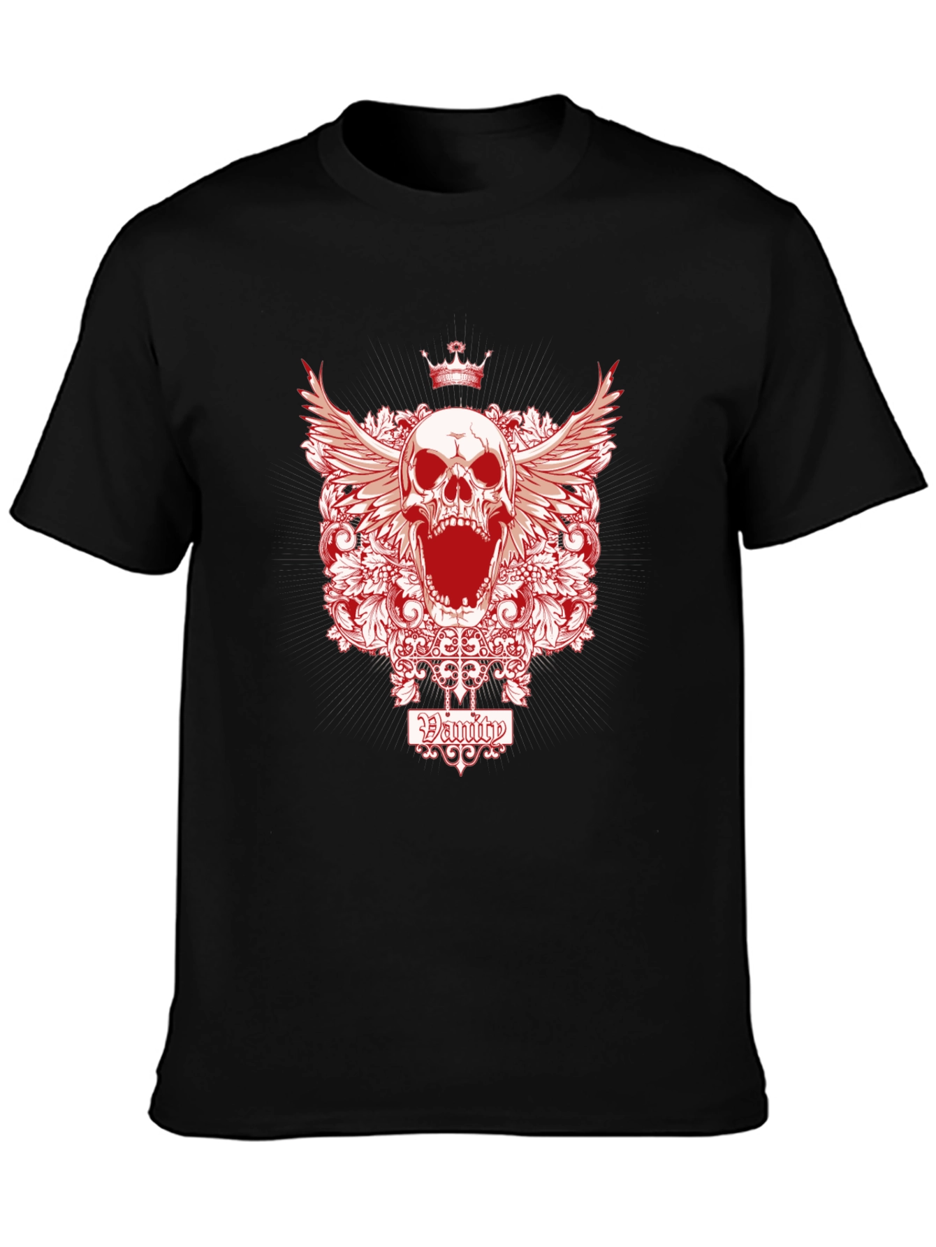 Black Skull with Crown Graphic Print T-Shirt view 3