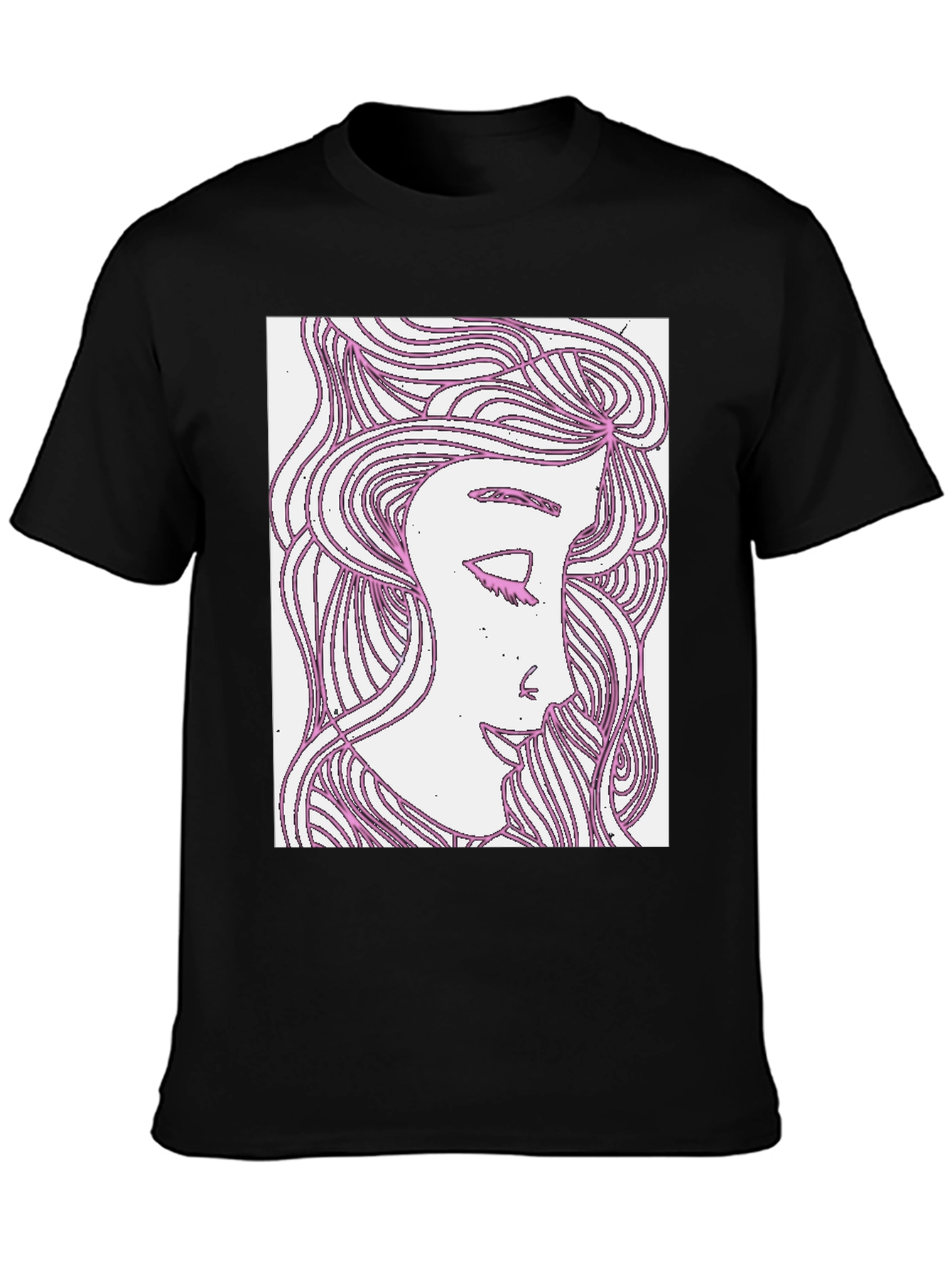 Black Abstract Woman Graphic Tee - Black Cotton T-Shirt view 3
