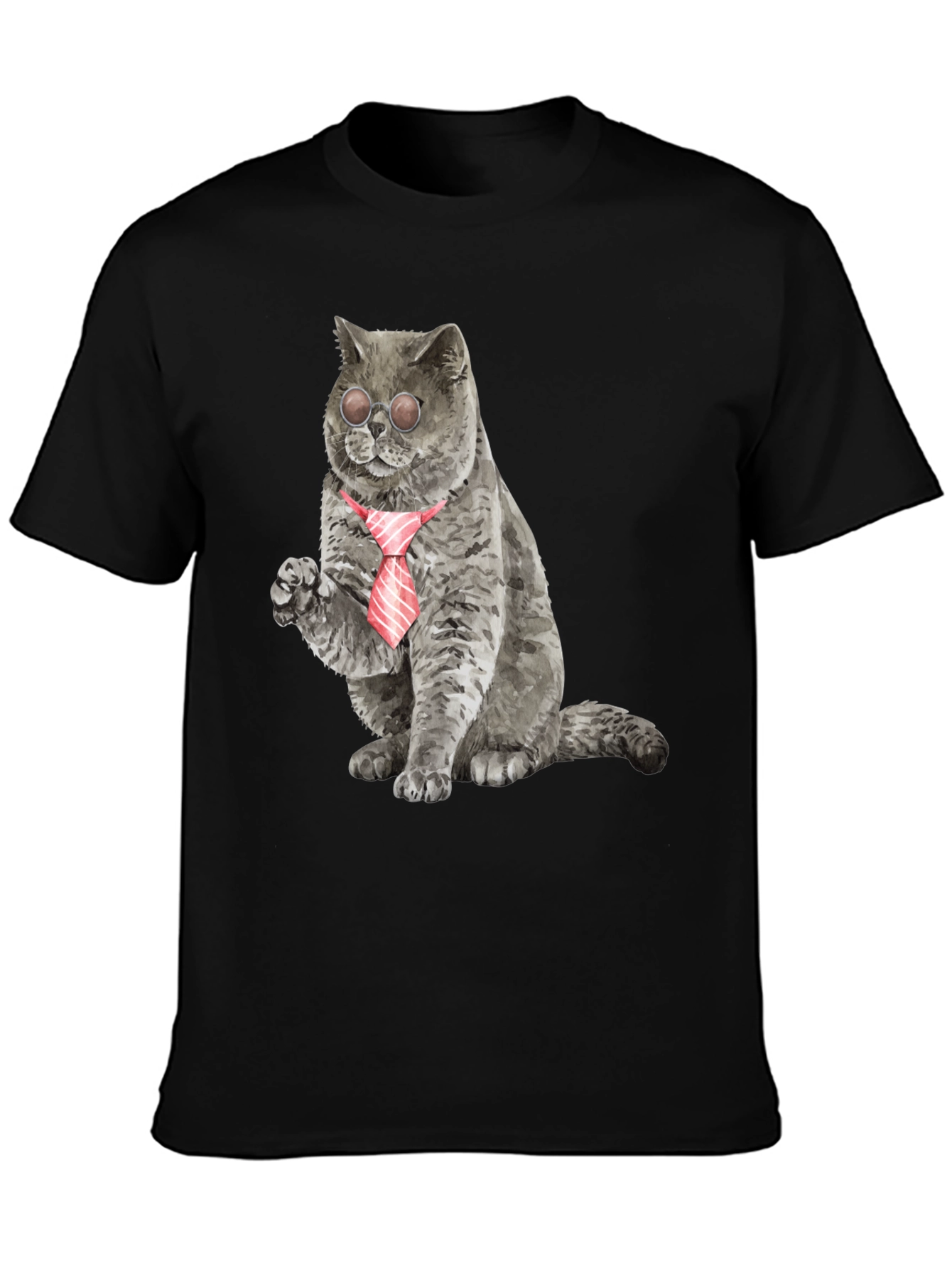 Black Cool Cat Tee - Cat with Tie & Shades view 3