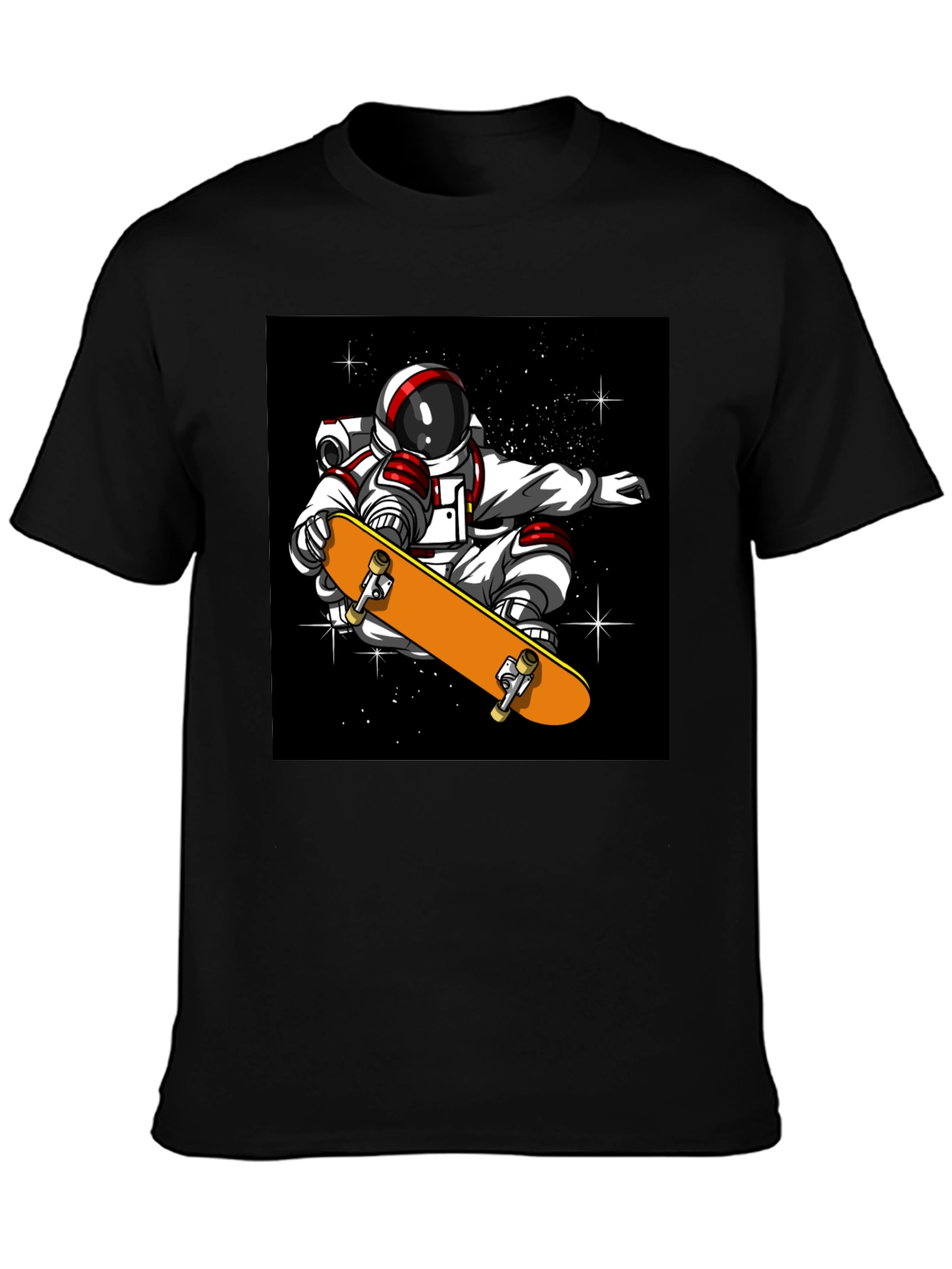 Black Skateboarding Astronaut T-Shirt - Cool Space Design view 3