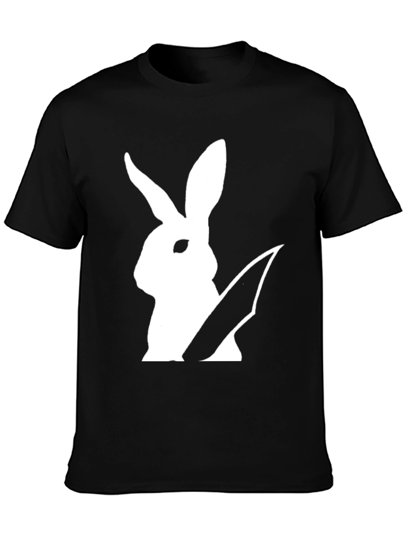 Black Rabbit With Knife Graphic Tee - Black Cotton T-Shirt view 3
