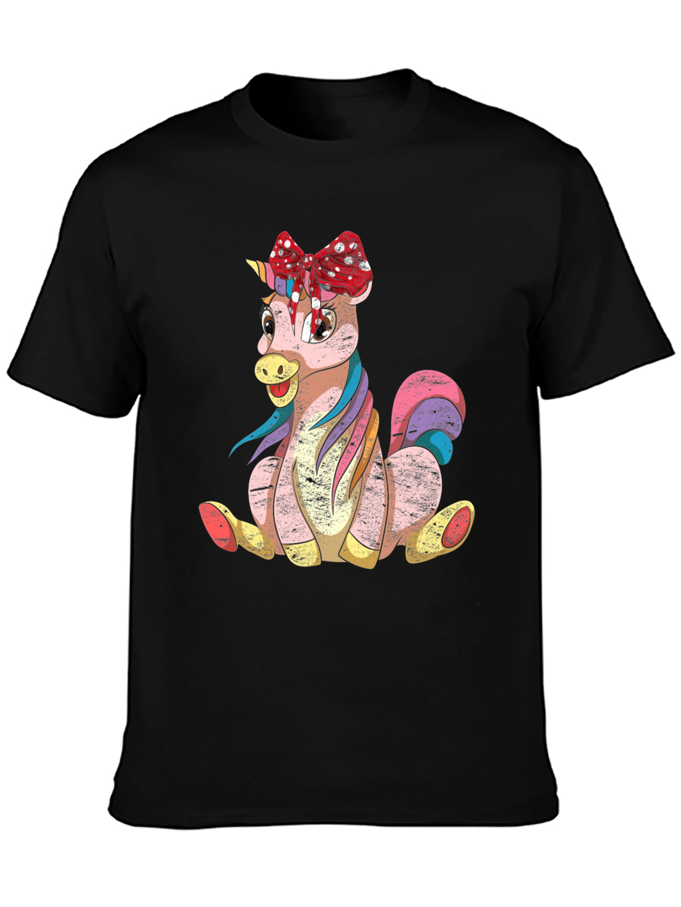 Black Cute Cartoon Unicorn T-Shirt view 3