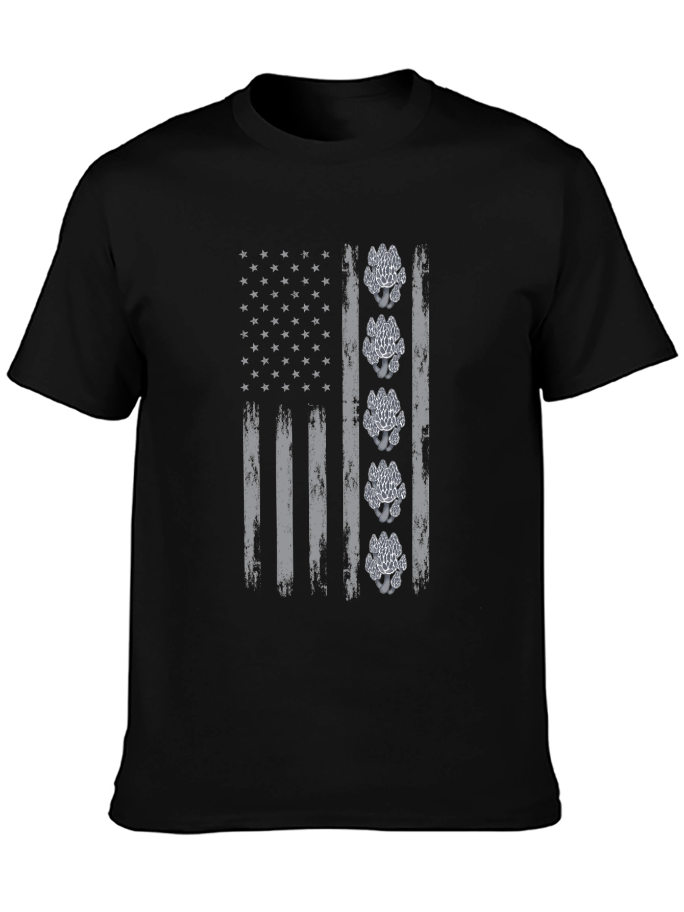 Black Distressed Flag Mushroom Graphic Tee view 3