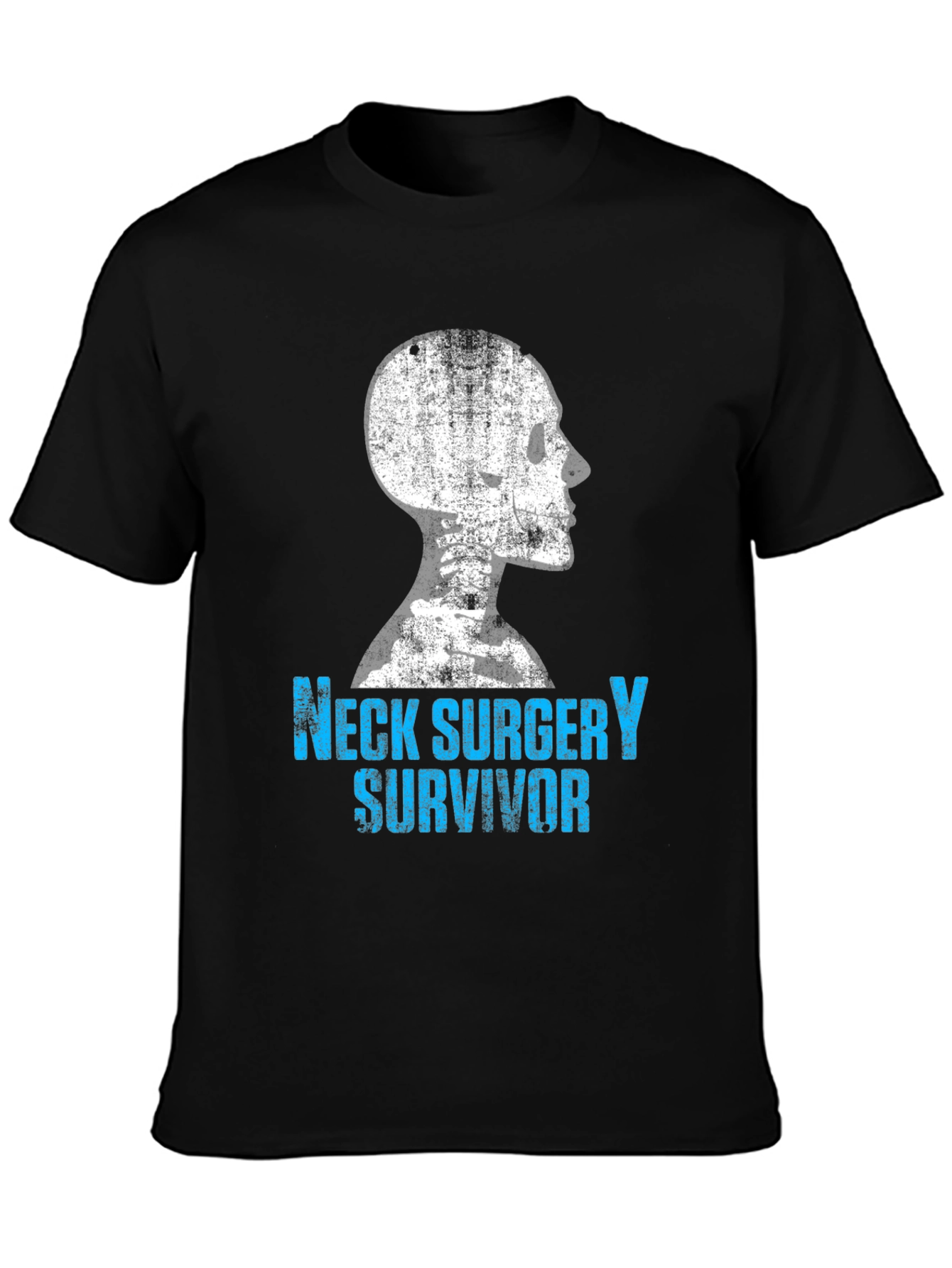 Black Neck Surgery Survivor T-Shirt - Bone Skeleton Design view 3
