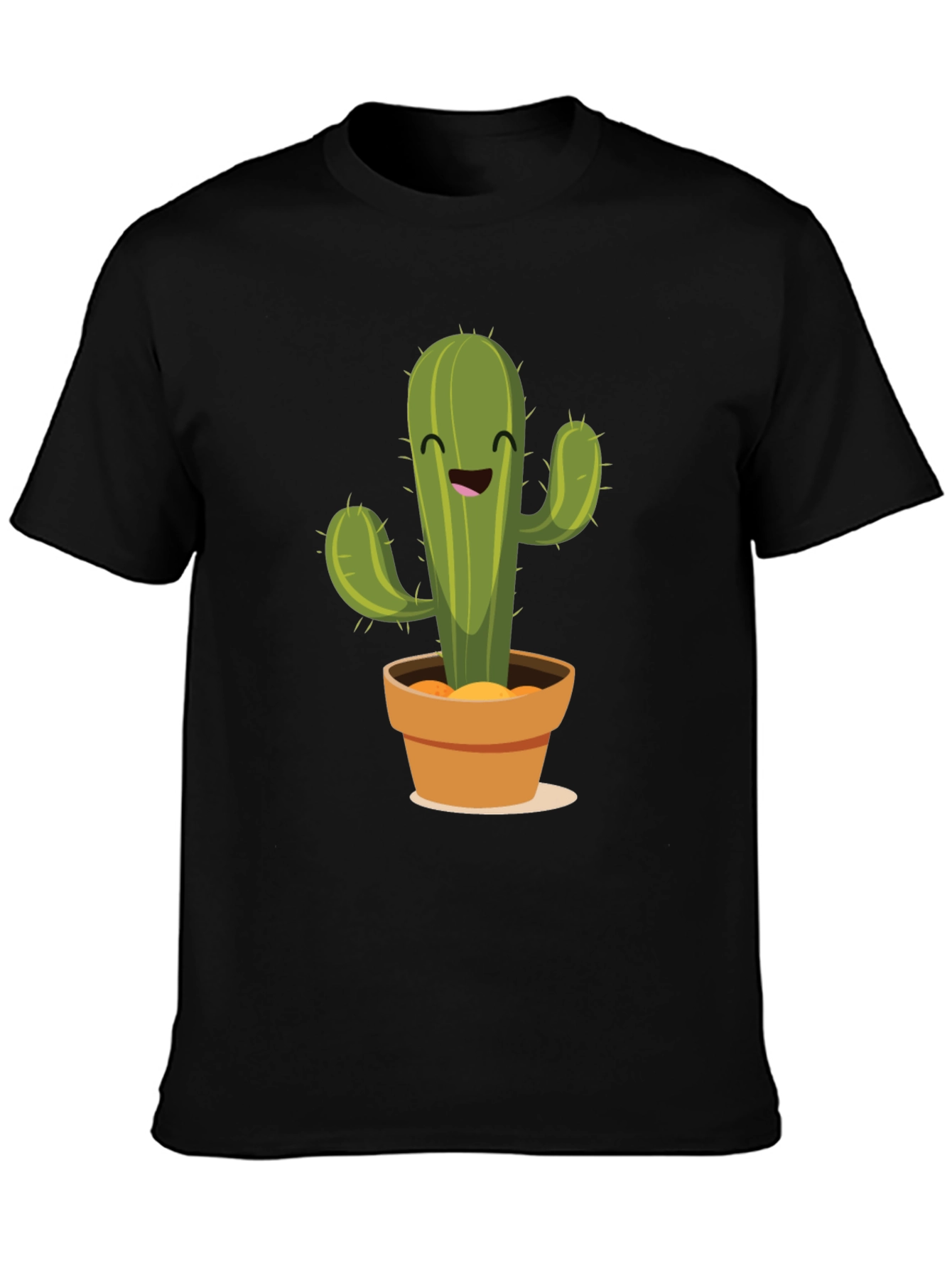 Cute Cactus Graphic Tee - Black Cotton T-Shirt - 3
