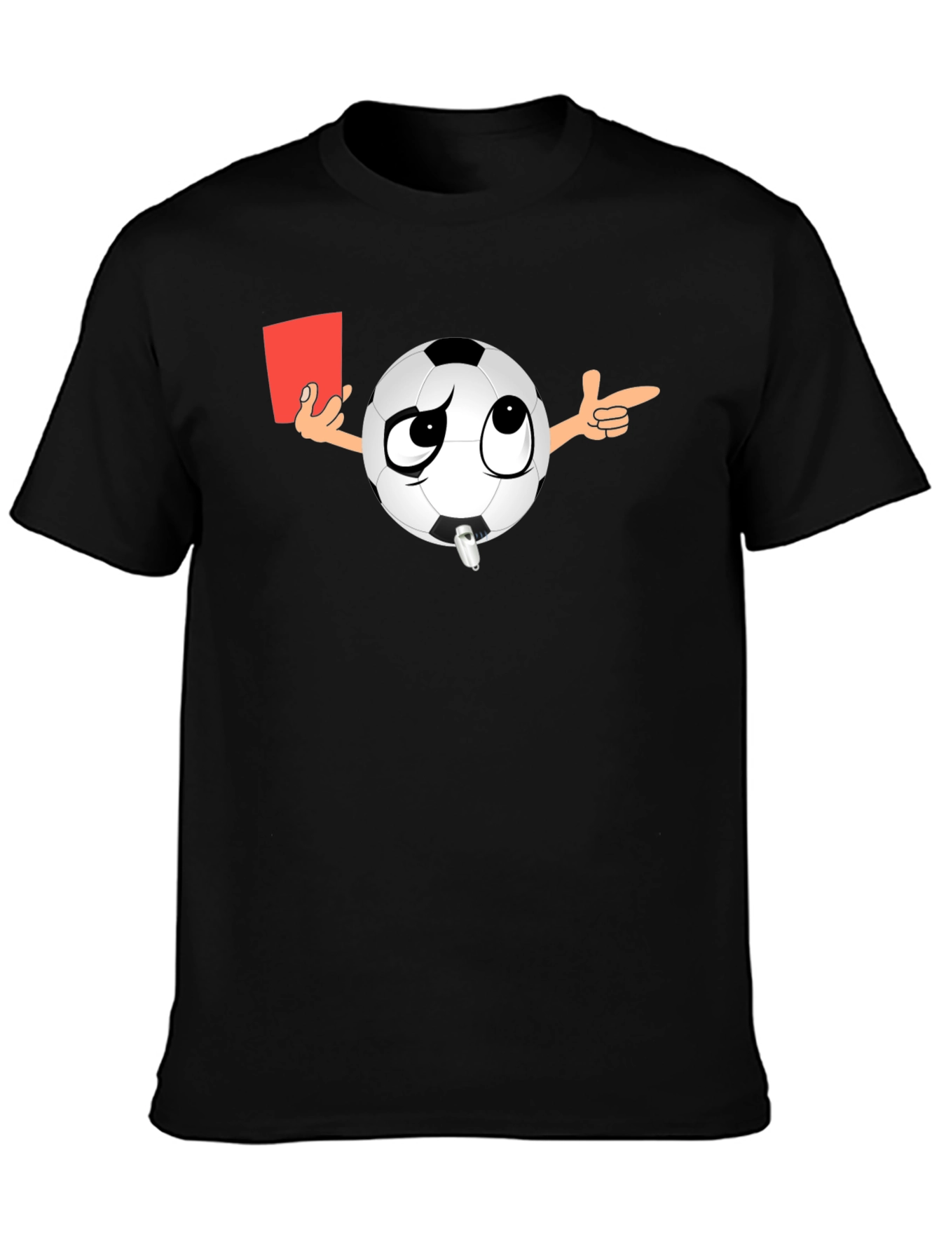 Black Soccer Referee T-Shirt - Funny Cartoon Ball with Red Card view 3