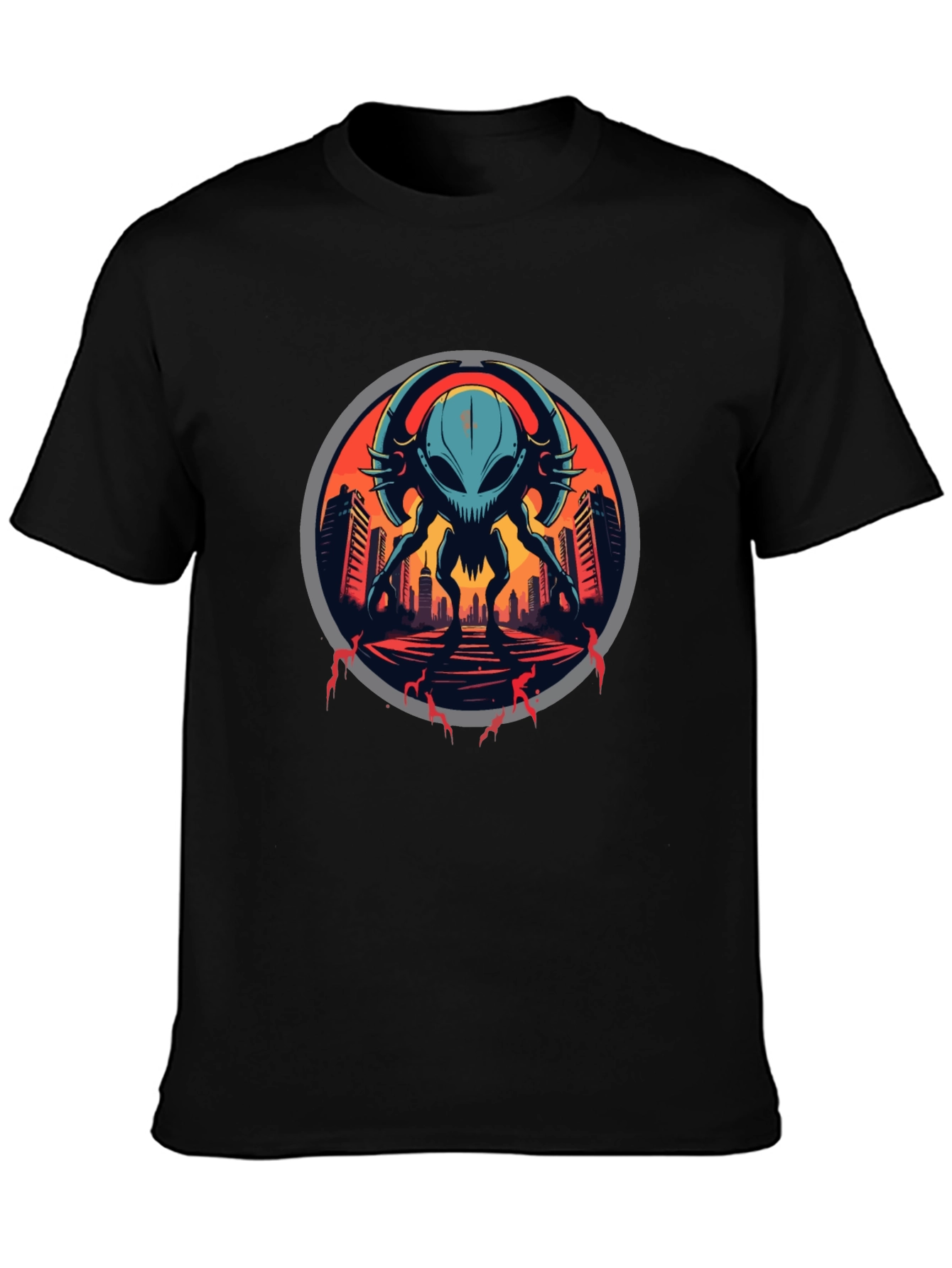 Black Sci-Fi Alien Invasion Graphic T-Shirt view 3