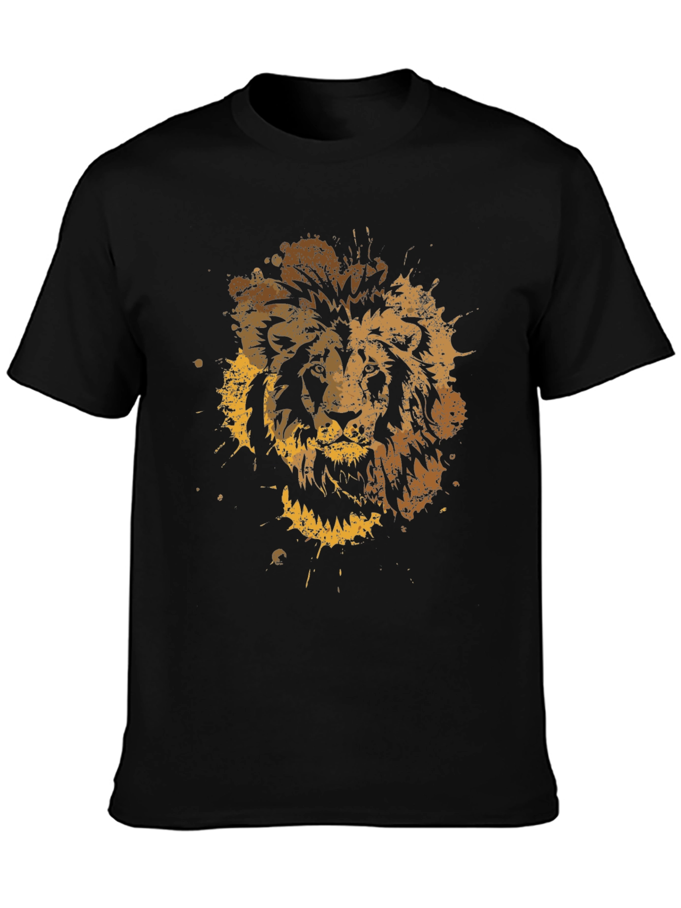 Black Lion Splatter Graphic Men's Black T-Shirt view 3