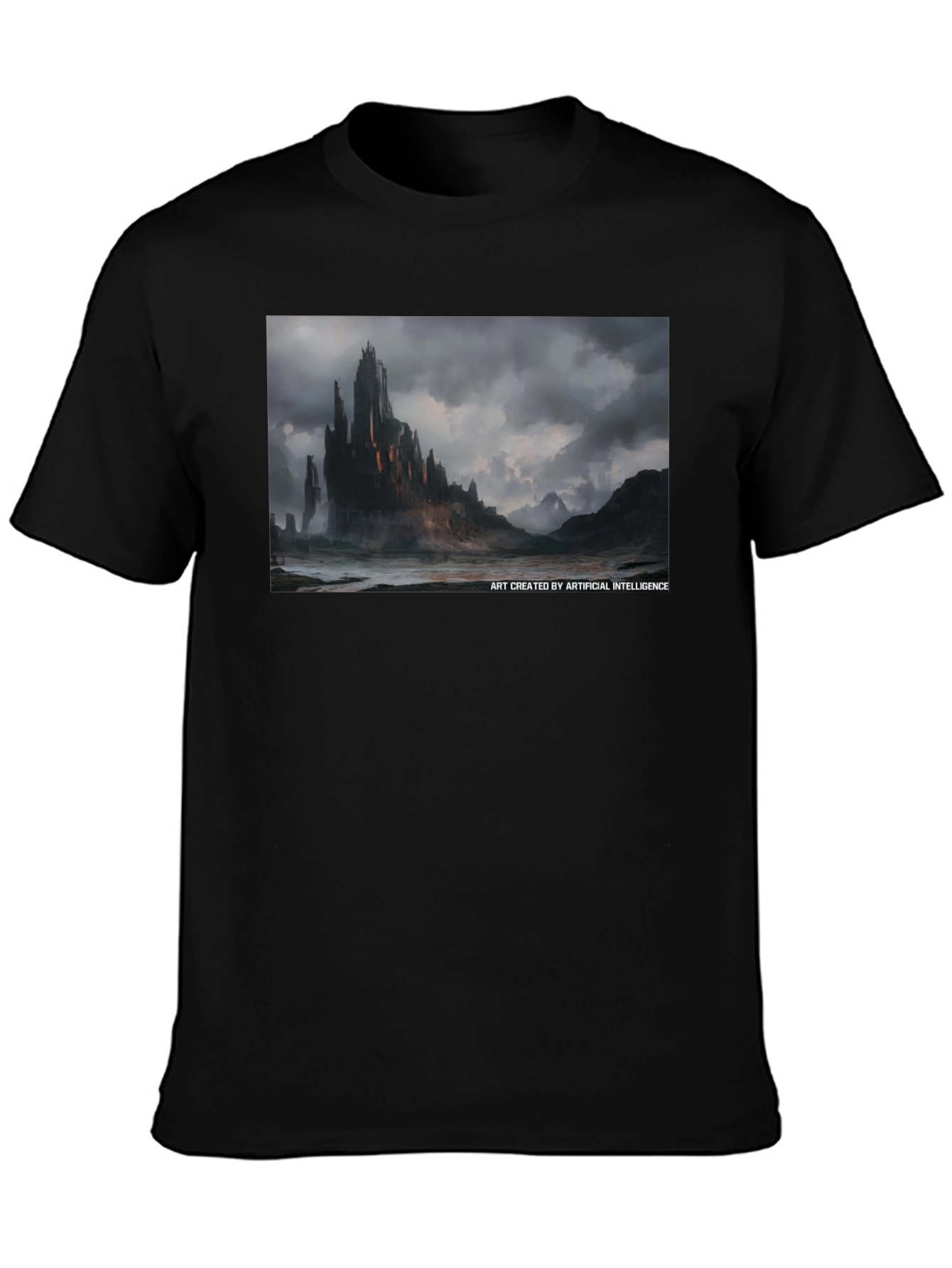 Black Dark Castle AI Art Black Tee - Unique Graphic T-Shirt view 3