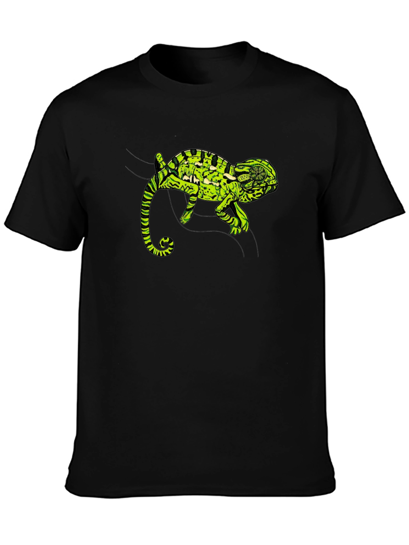 Black Black T-Shirt with Green Chameleon Graphic view 3