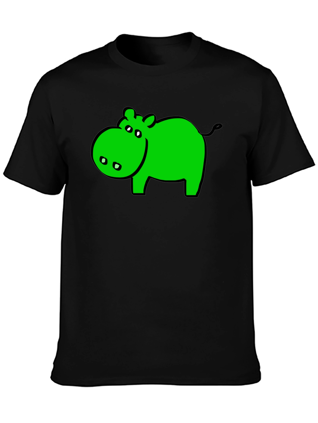 Black Green Hippo Graphic Black T-Shirt - Casual Wear view 3