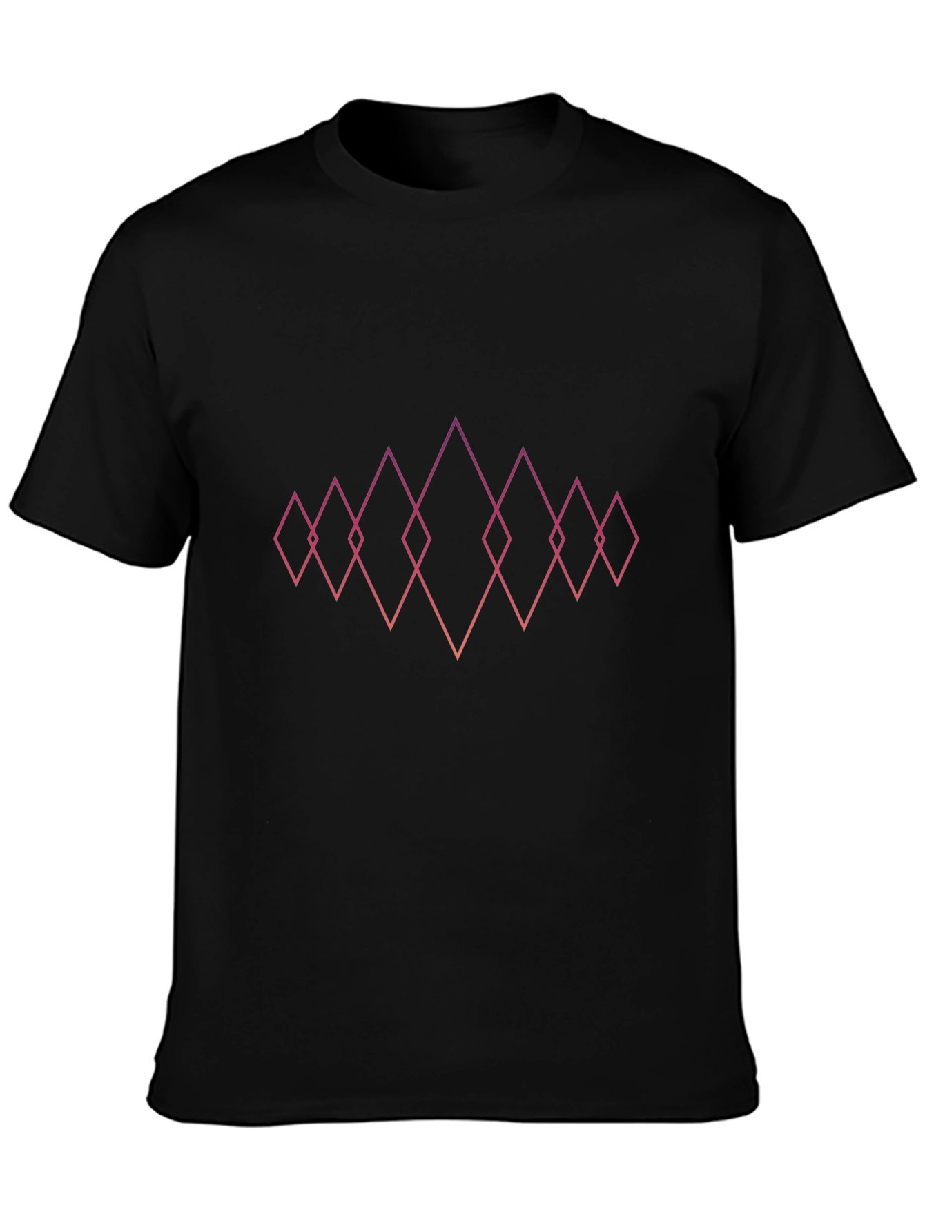 Black Geometric Diamond Design Black T-Shirt view 3