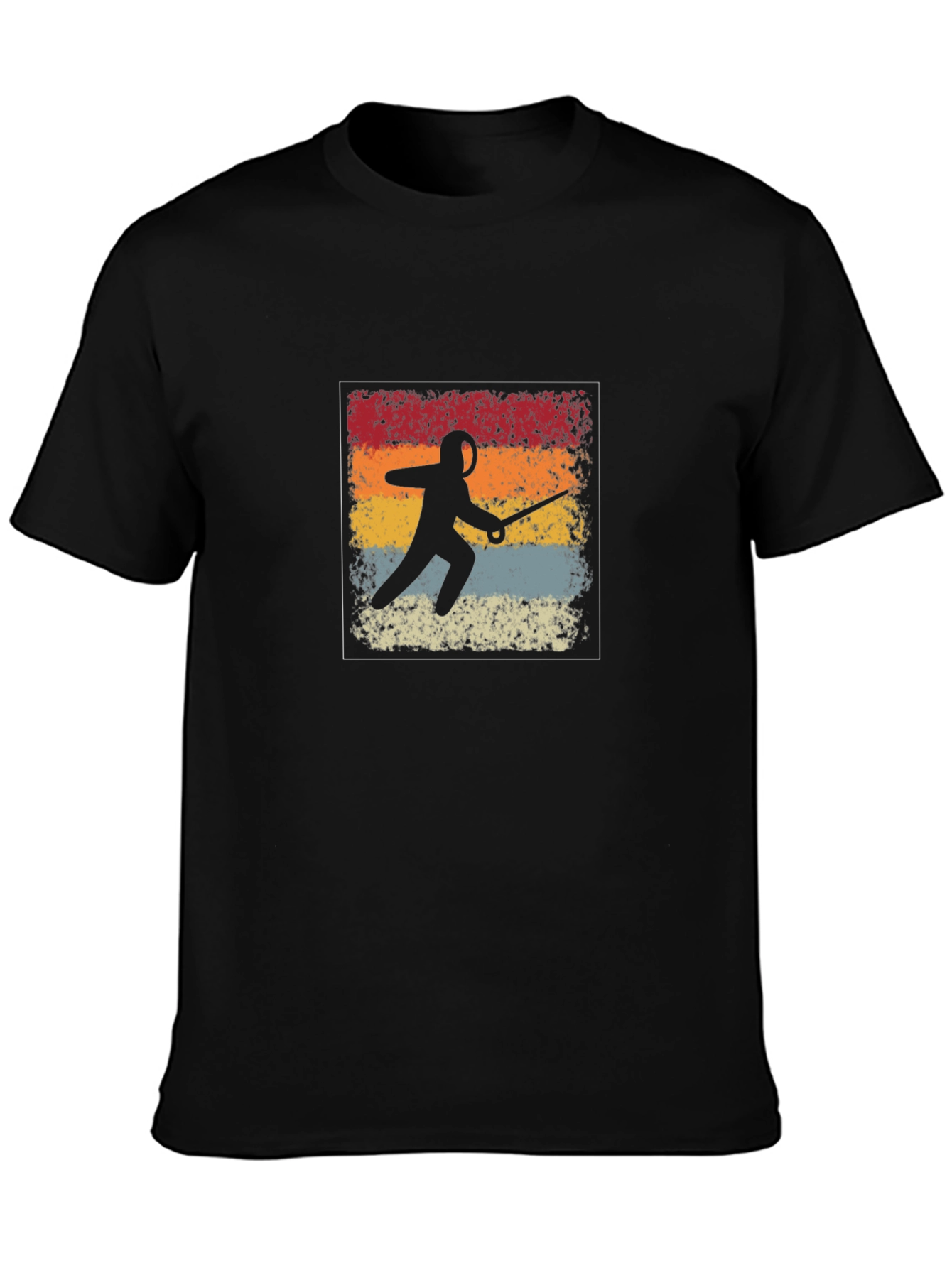 Black Retro Fencing Silhouette Graphic T-Shirt view 3