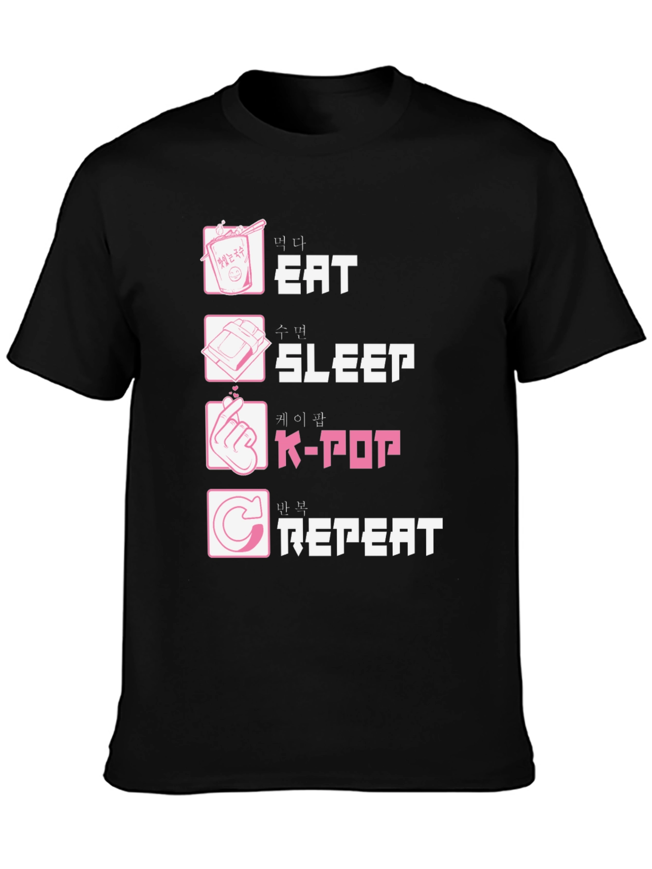 Black Eat Sleep K-Pop Repeat Black Graphic Tee view 3