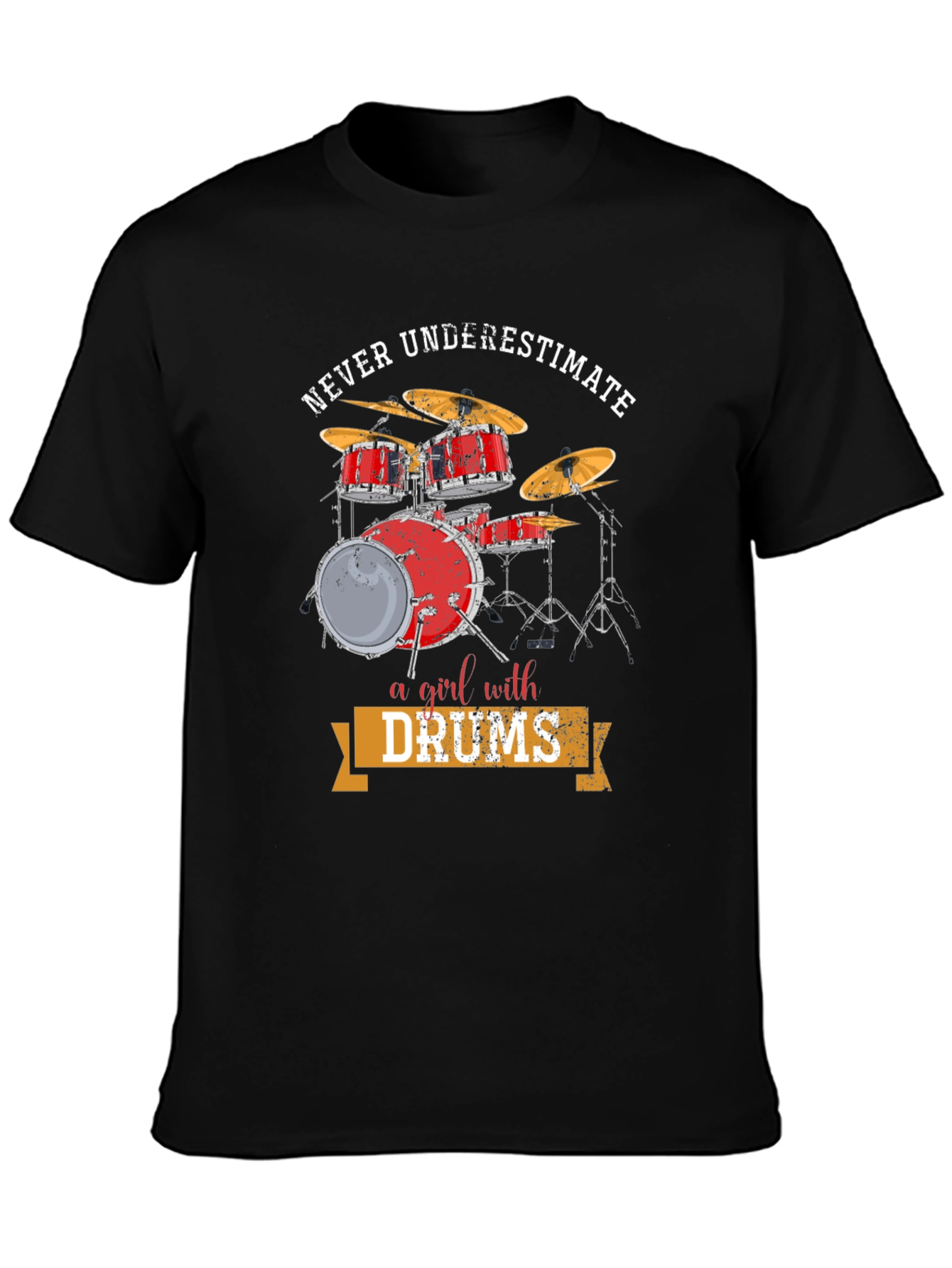 Black Never Underestimate a Girl with Drums T-Shirt view 3