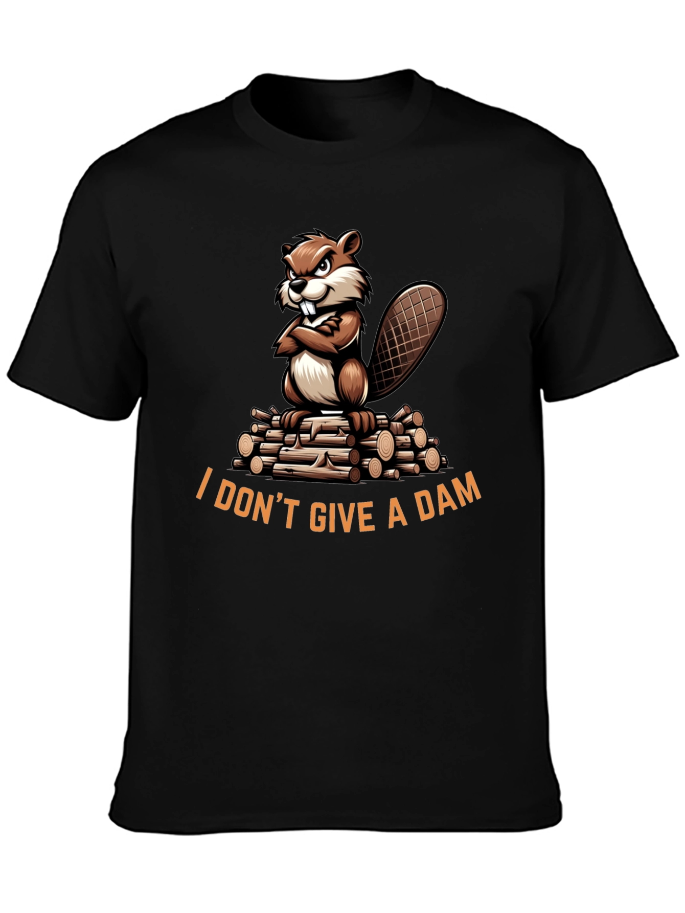 Black I Don't Give a Dam Beaver T-Shirt - Funny Animal Tee view 3