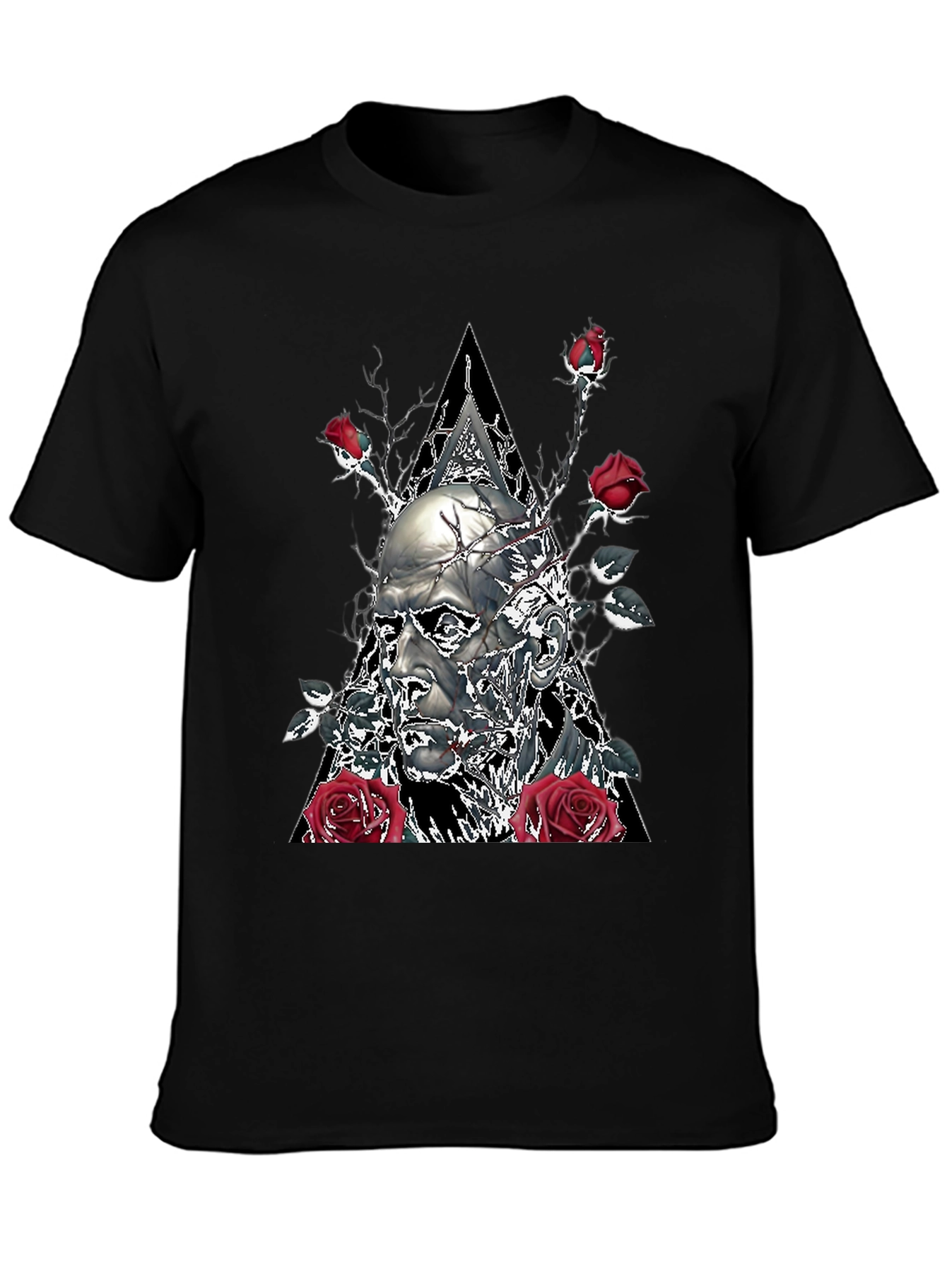 Black Skull & Roses Graphic Tee - Black view 3