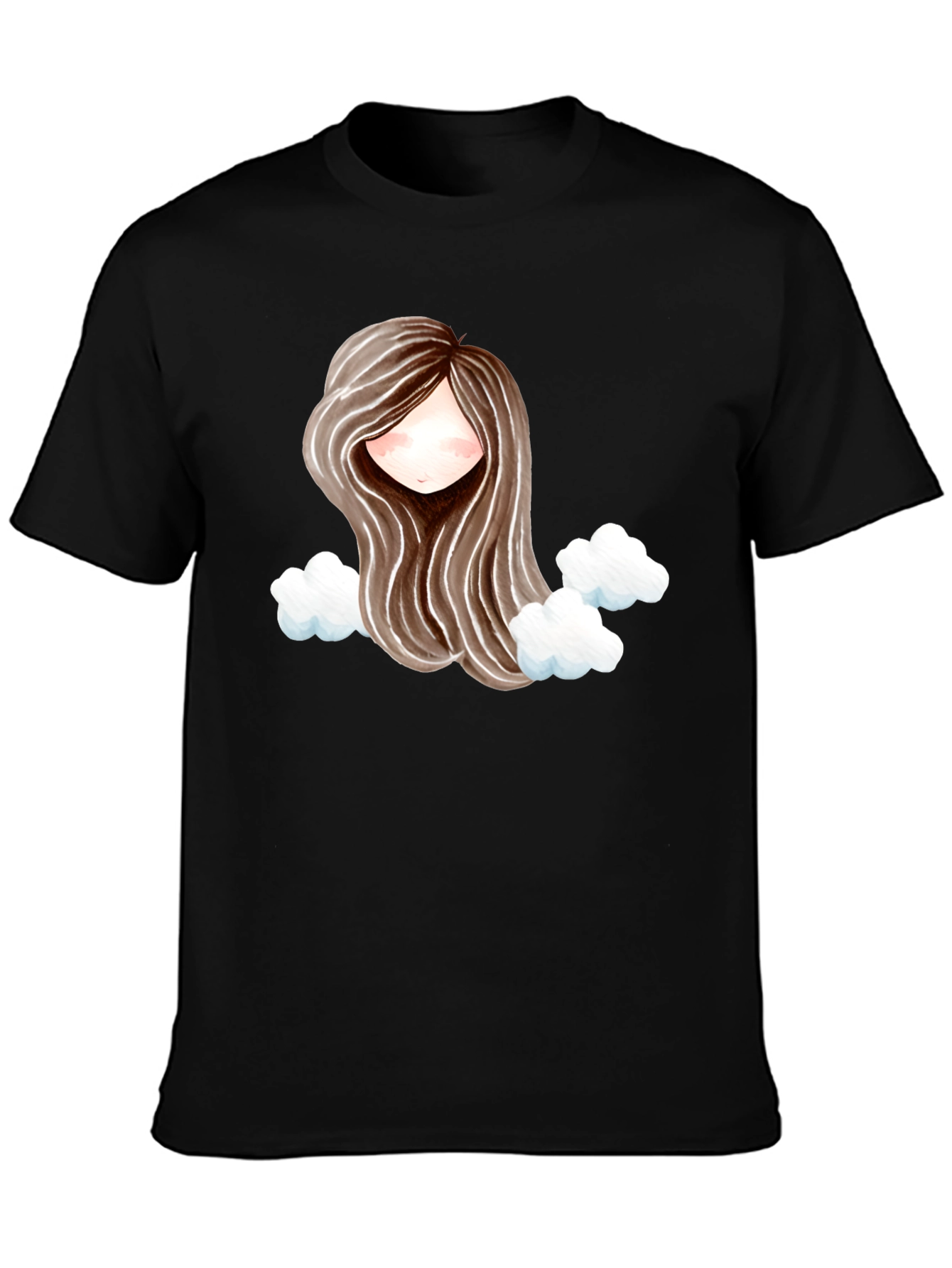 Black Whimsical Girl with Clouds Graphic Tee view 3