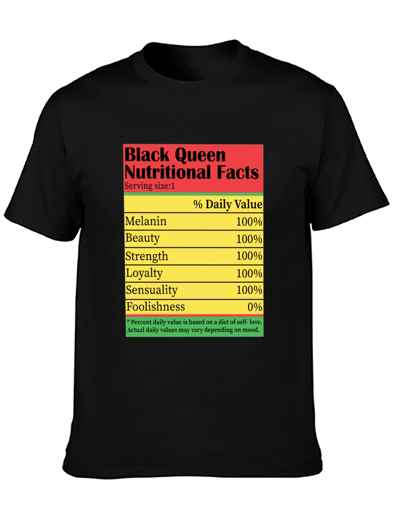 Black Black Queen Nutritional Facts T-Shirt view 3