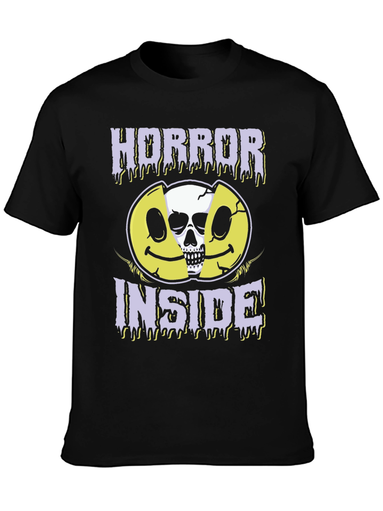 Black Horror Inside Graphic T-Shirt - Creepy Skull Smiley Face Tee view 3