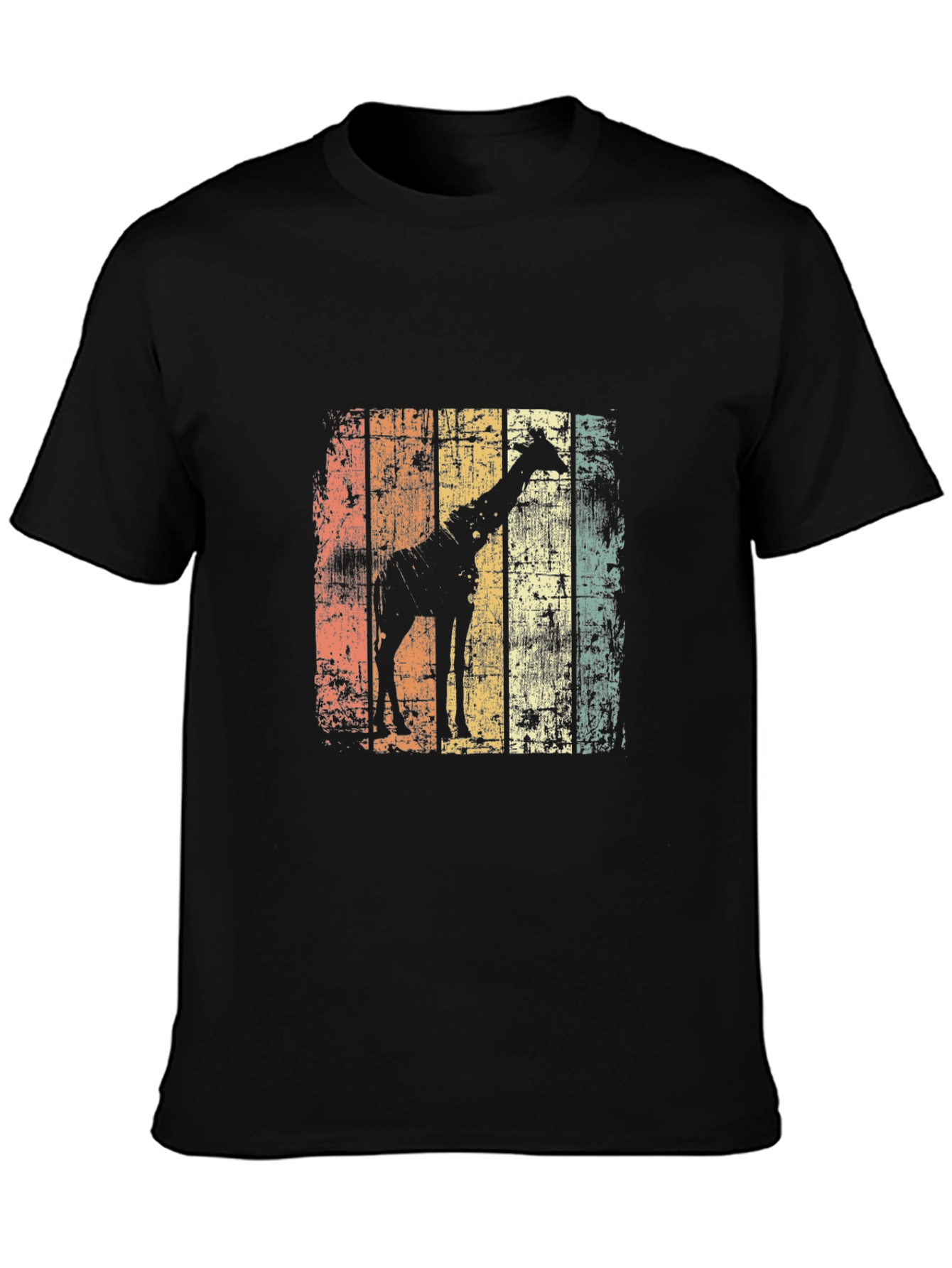 Black Giraffe Silhouette Distressed T-Shirt view 3