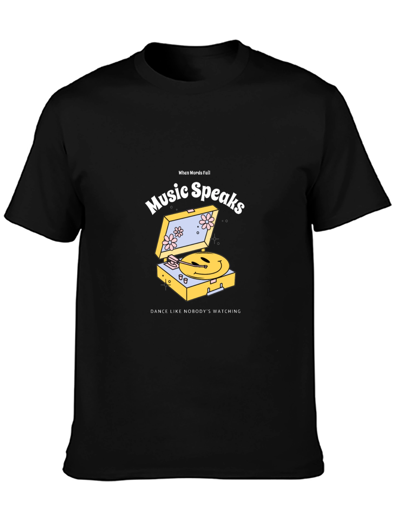 Black Music Speaks Graphic Tee - Black Cotton T-Shirt view 3