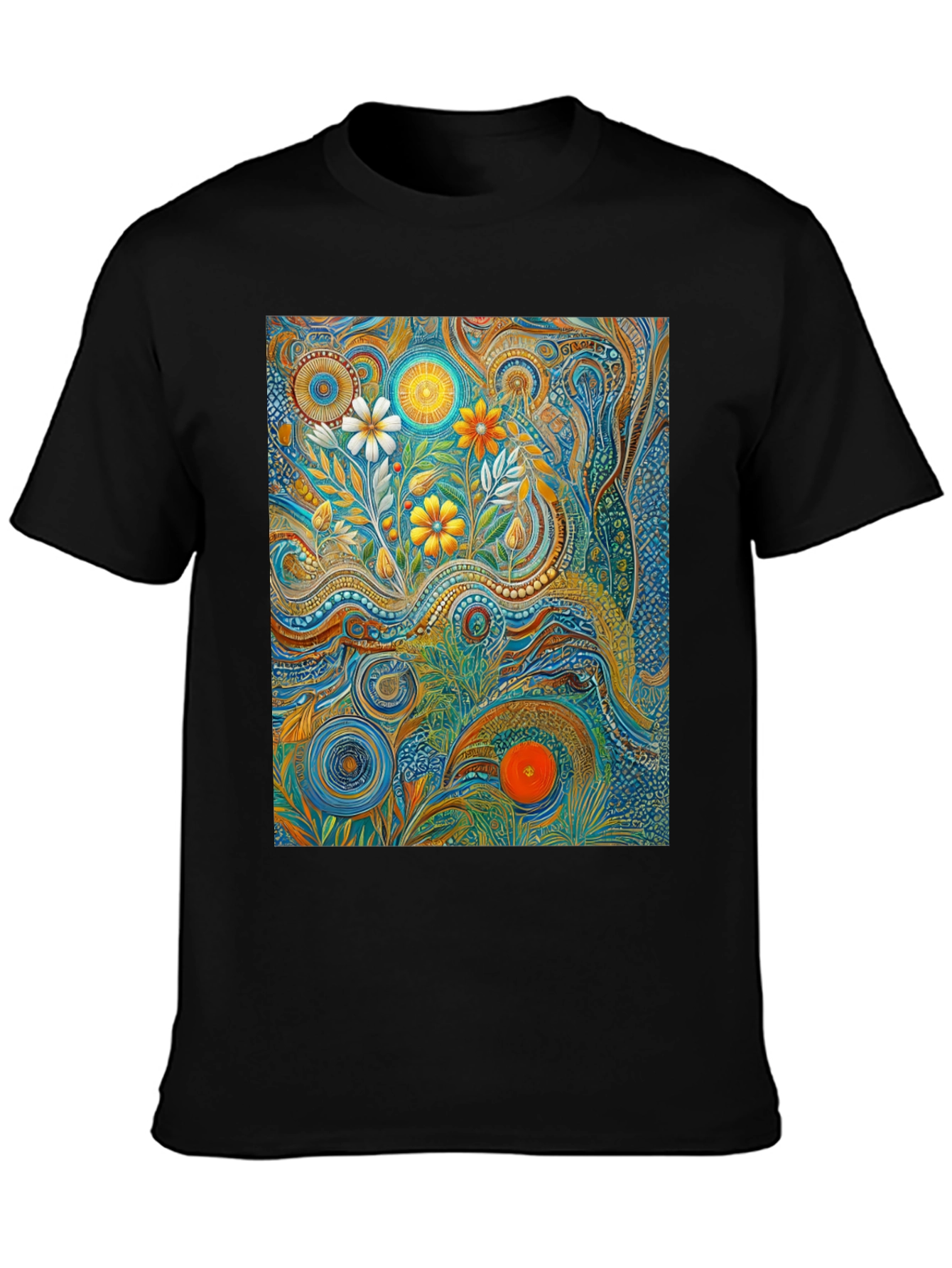 Black Psychedelic Floral Art T-Shirt view 3