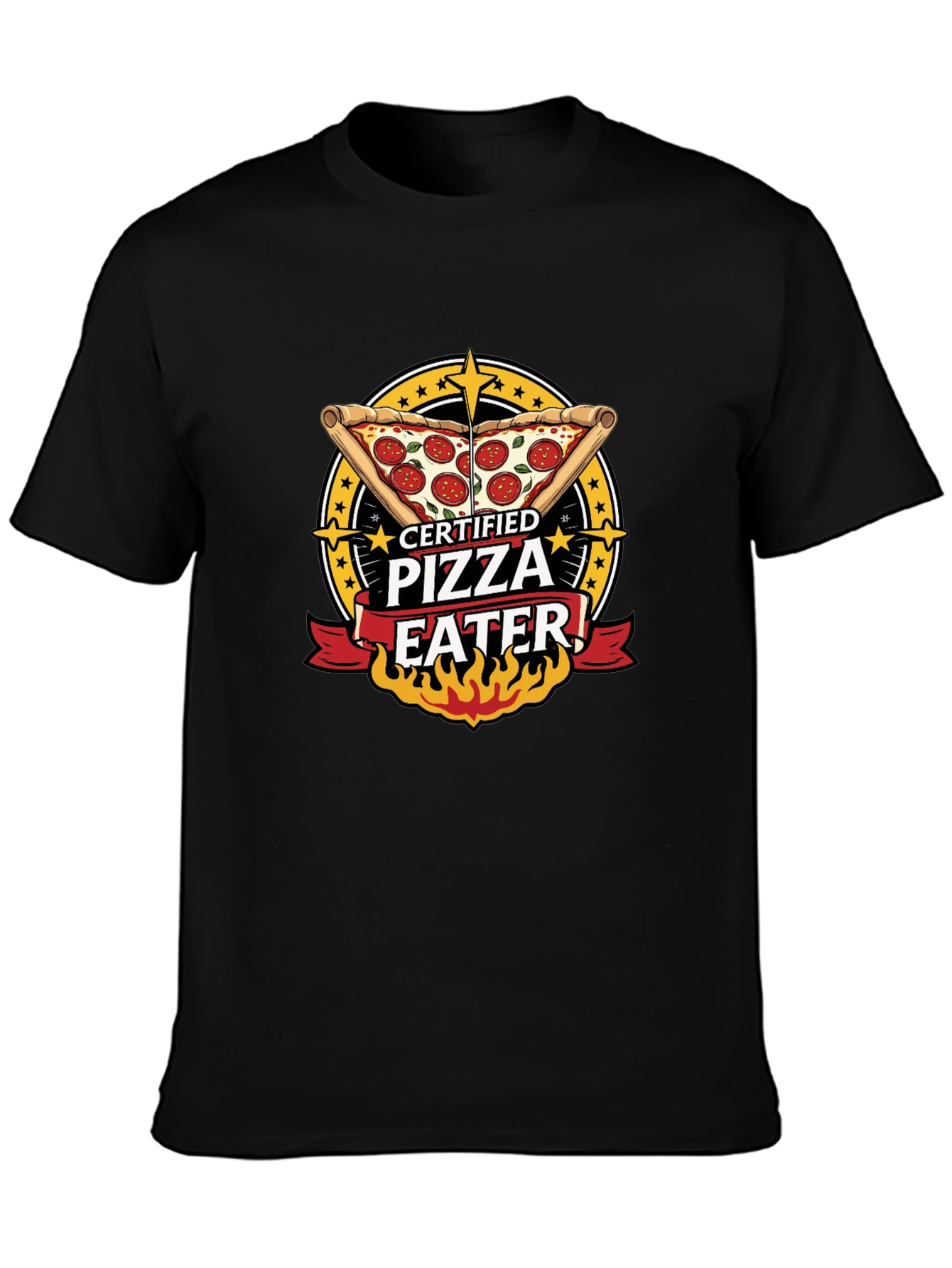 Black Certified Pizza Eater Graphic Tee - Fun Foodie Shirt view 3