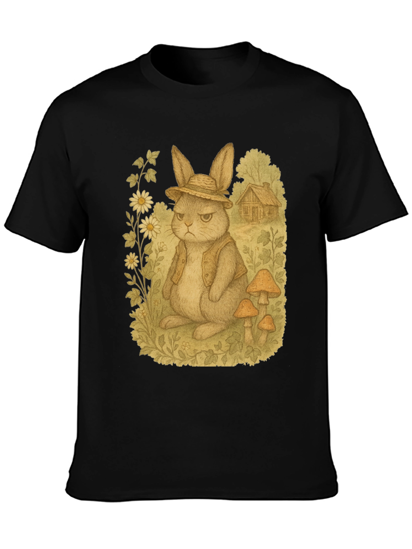 Black Grumpy Rabbit T-Shirt - Funny Animal Tee view 3