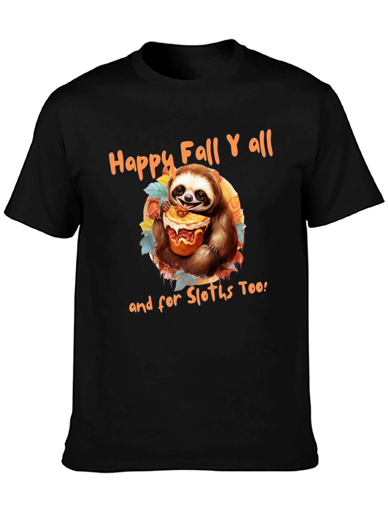 Black Happy Fall Y'all Sloth T-Shirt view 3