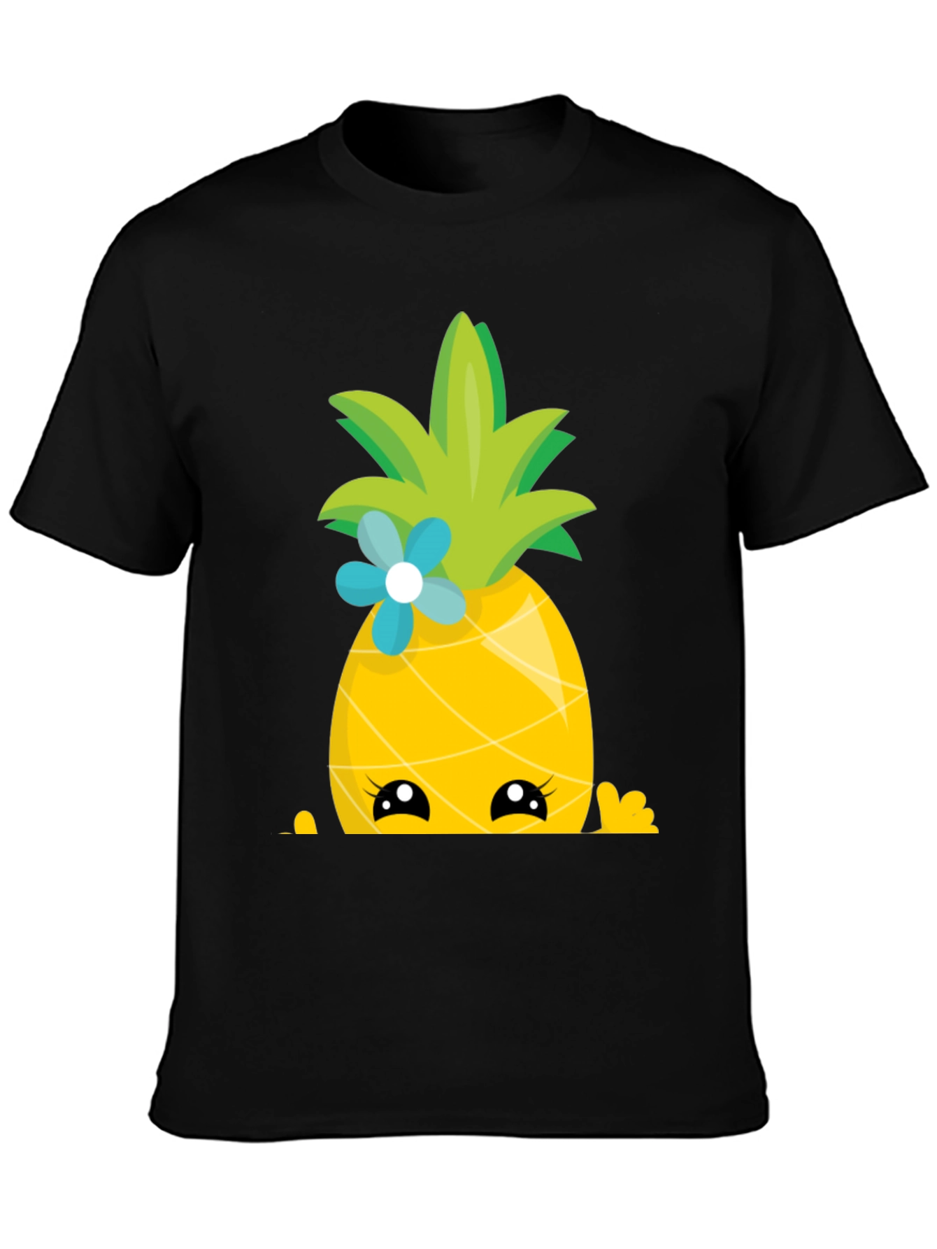 Black Cute Pineapple Peekaboo Graphic T-Shirt view 3