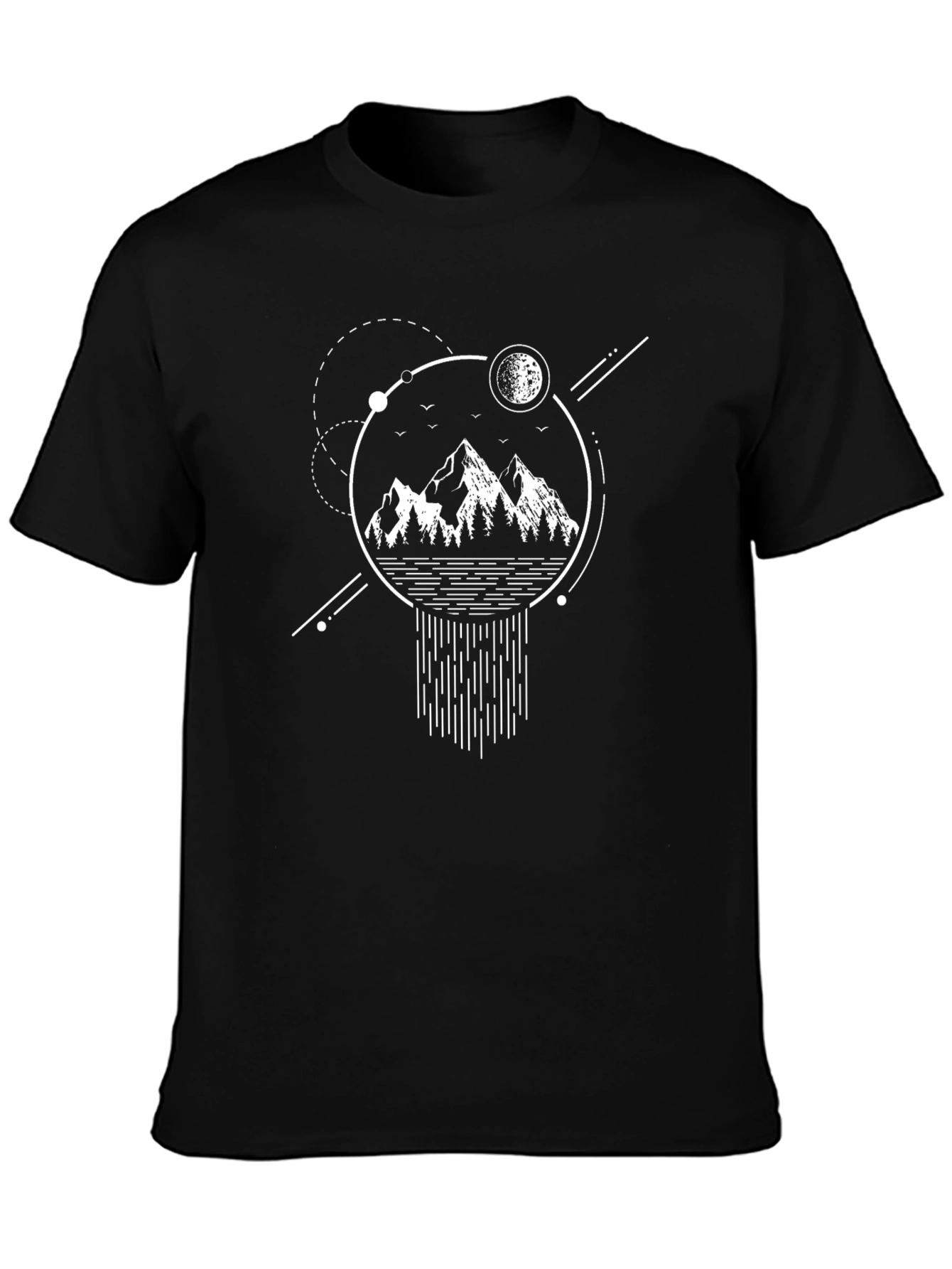 Black Geometric Mountain Graphic Tee - Black Cotton Blend view 3